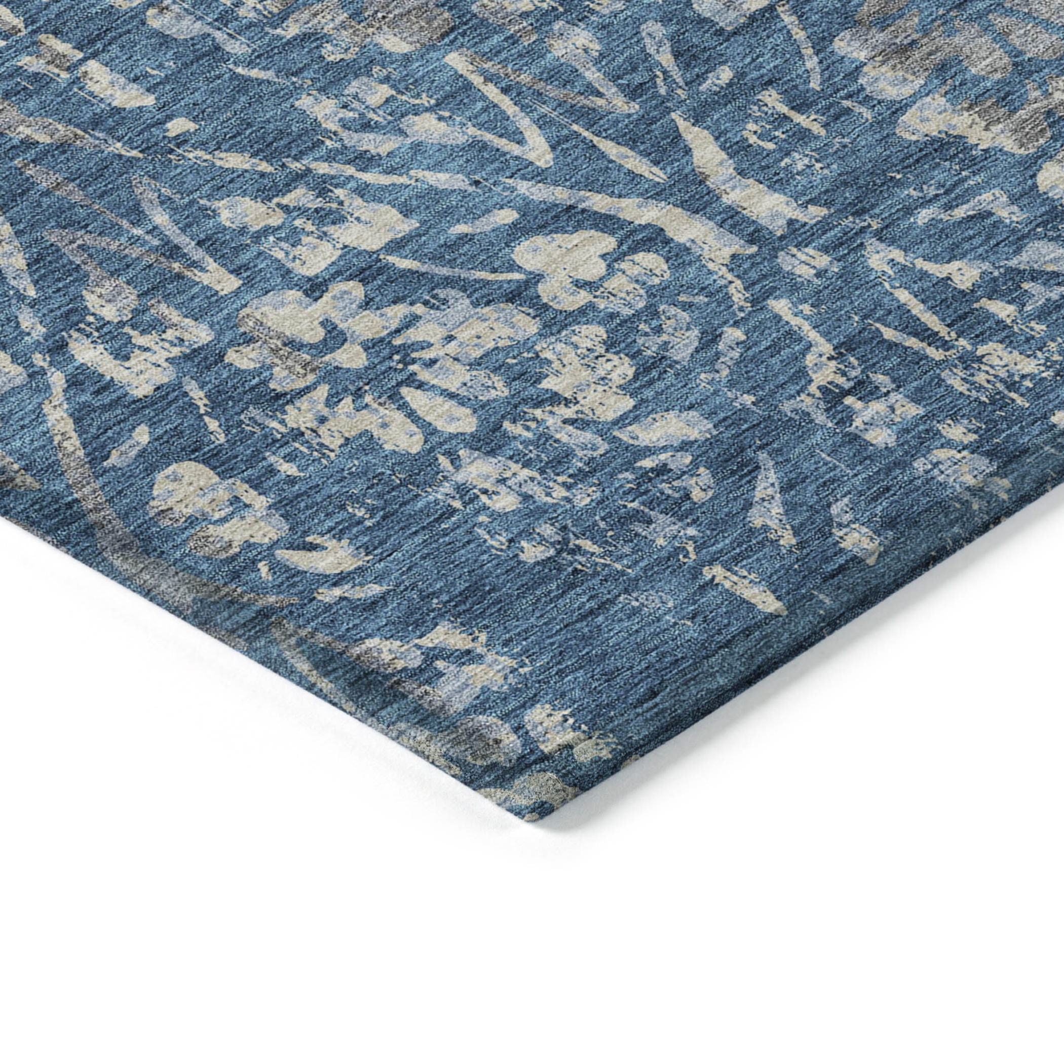 10' X 14' Blue And Ivory Floral Washable Indoor Outdoor Area Rug - 1 - Sports & Outdoor