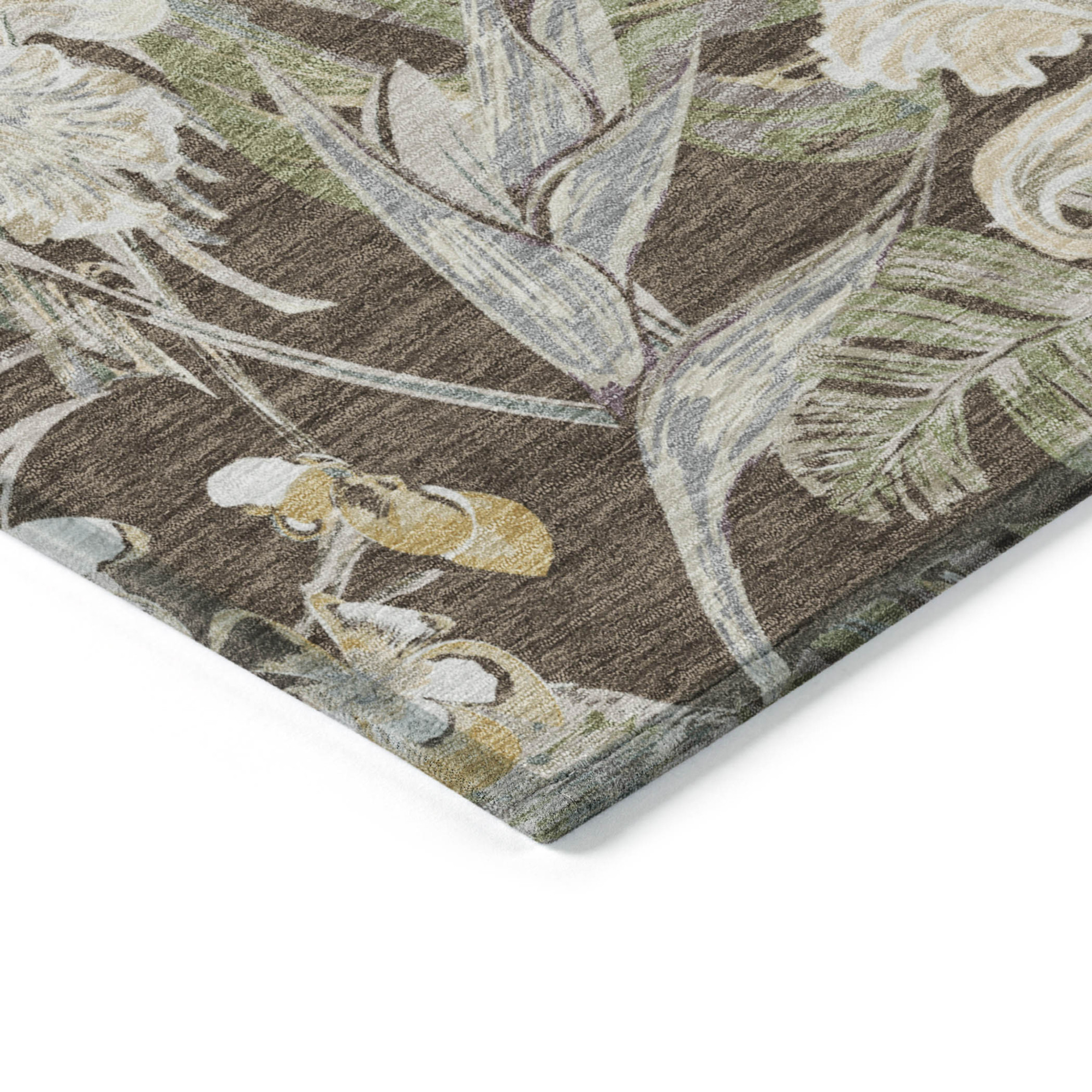 10' X 14' Brown Beige And Olive Green Botanical Leaves Washable Indoor Outdoor Area Rug - 1 - Sports & Outdoor
