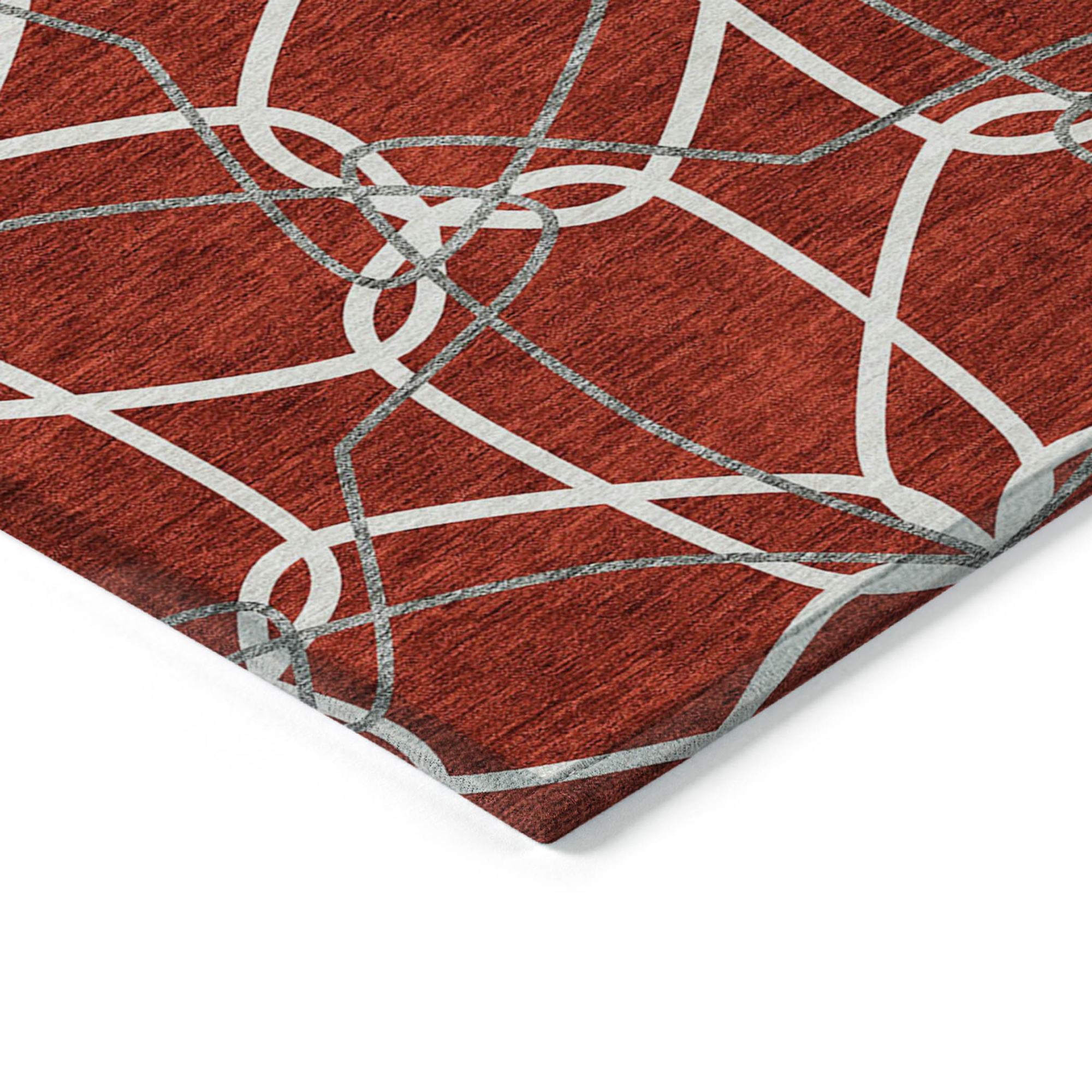 10' X 14' Red And Ivory Geometric Washable Indoor Outdoor Area Rug - 1 - Sports & Outdoor