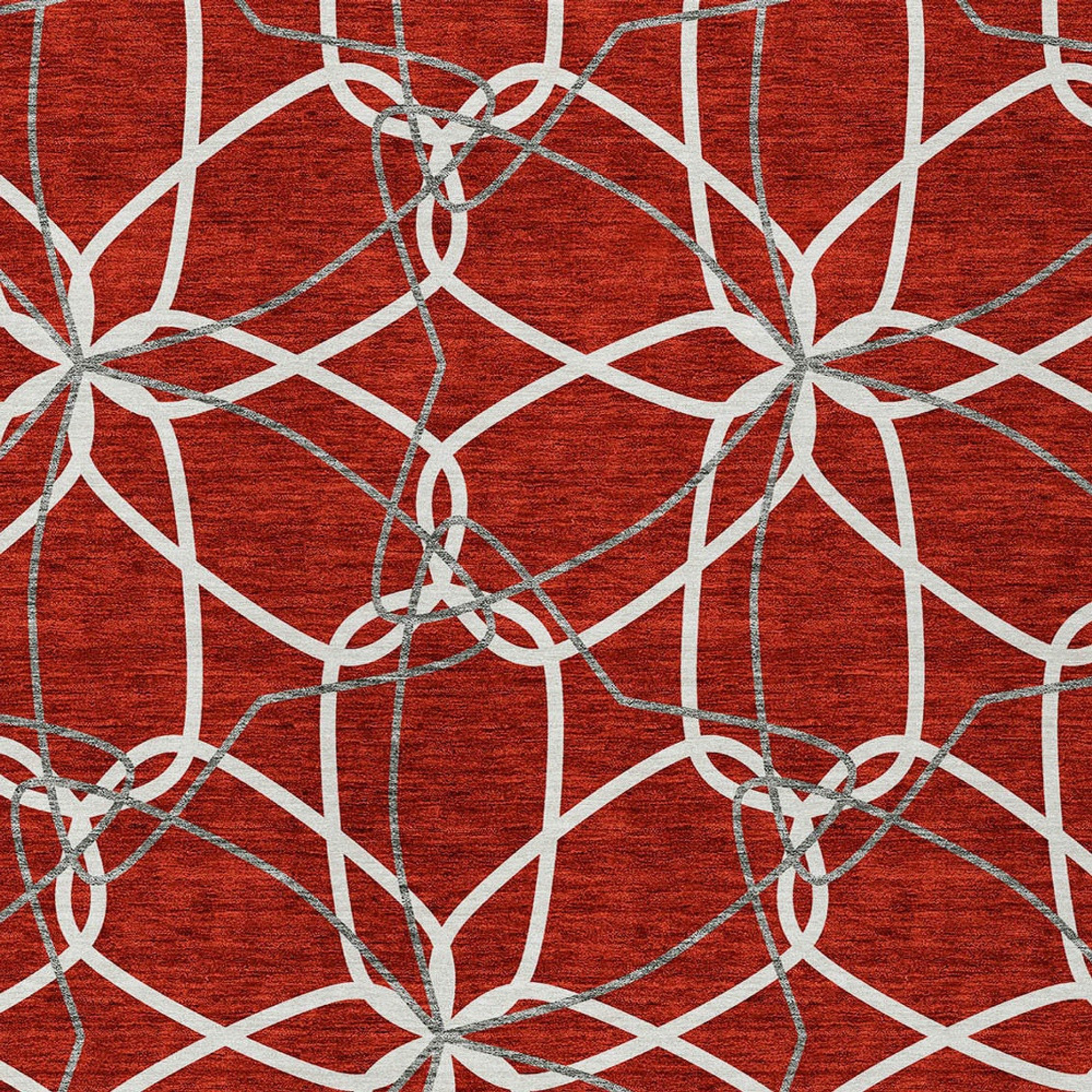 10' X 14' Red And Ivory Geometric Washable Indoor Outdoor Area Rug - 1 - Sports & Outdoor