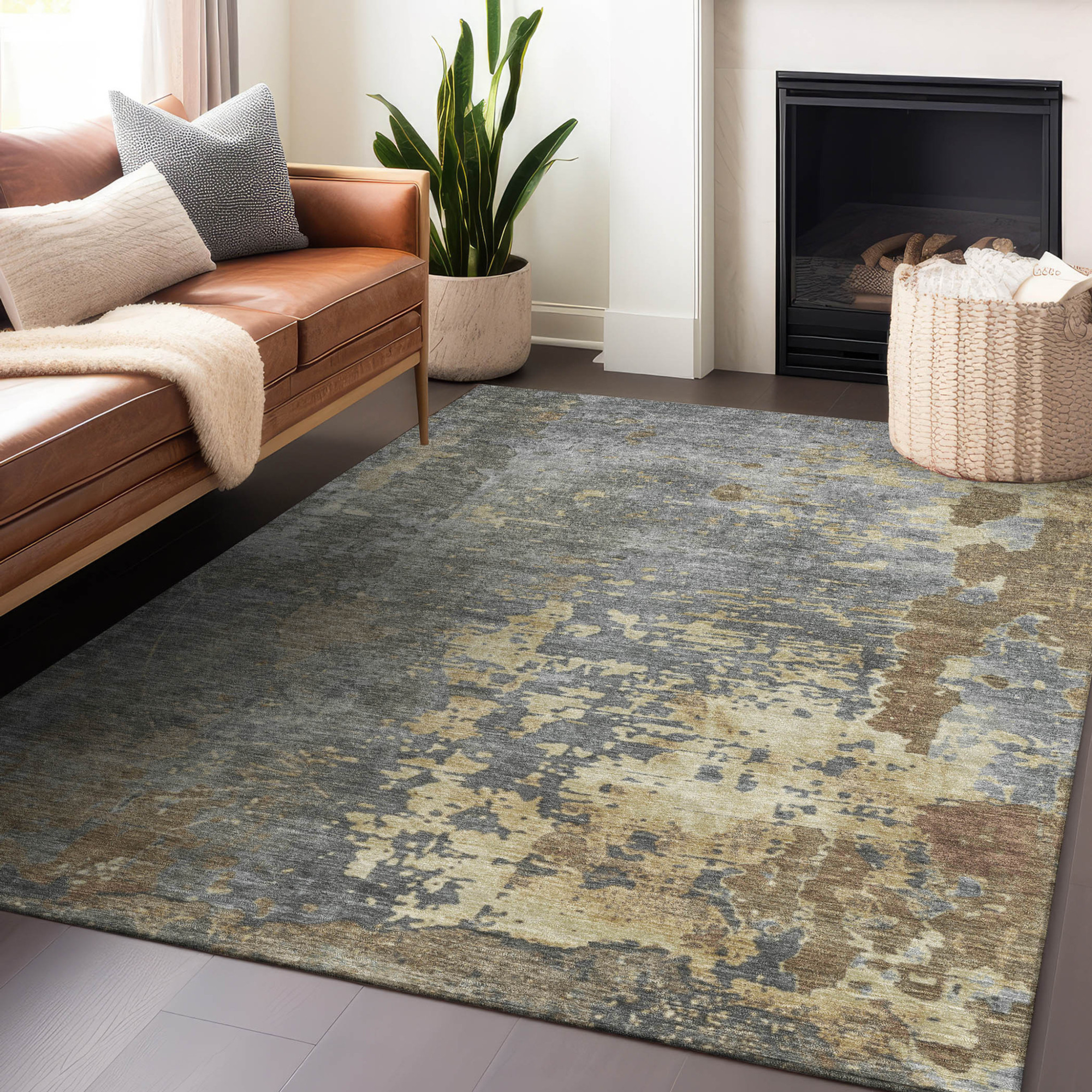 10' X 14' Taupe Gray And Beige Abstract Washable Indoor Outdoor Area Rug - 1 - Sports & Outdoor