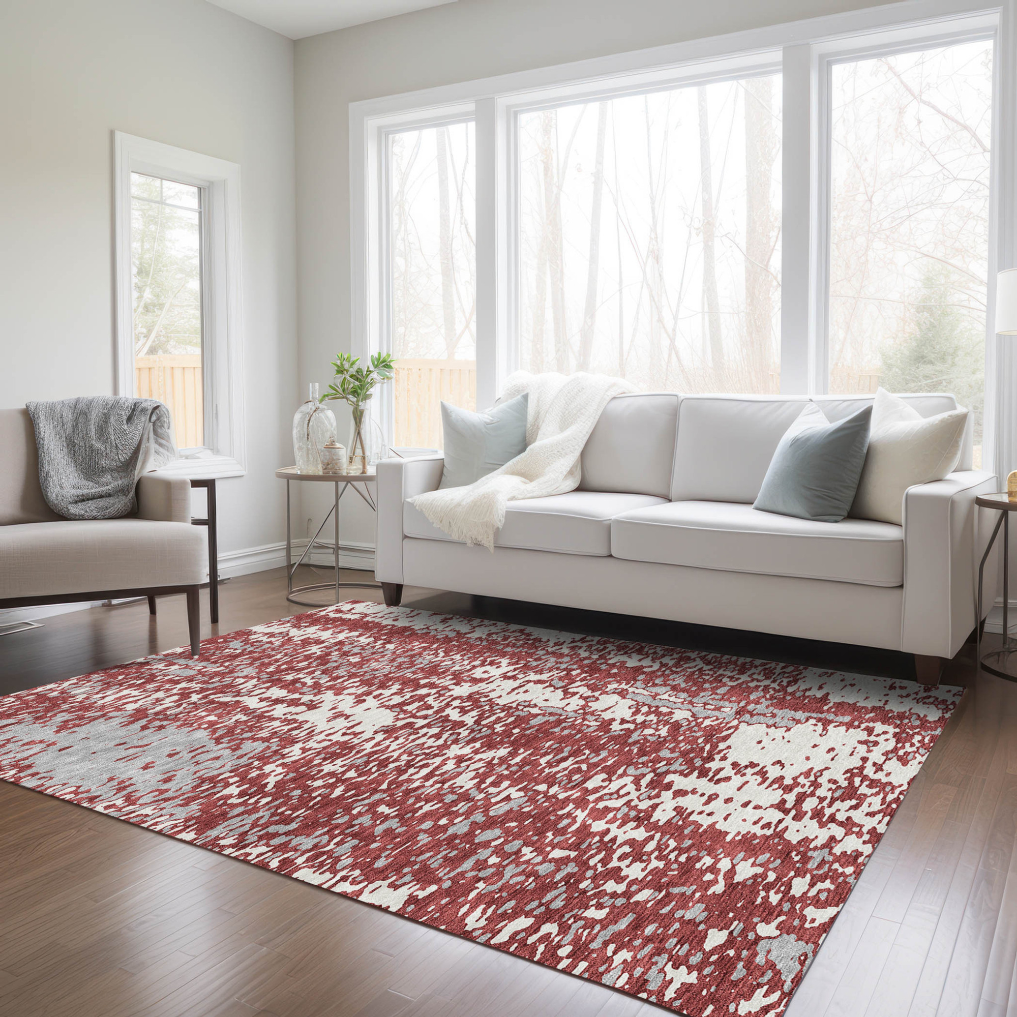 10' X 14' Burgundy And Ivory Abstract Washable Indoor Outdoor Area Rug - 1 - Sports & Outdoor
