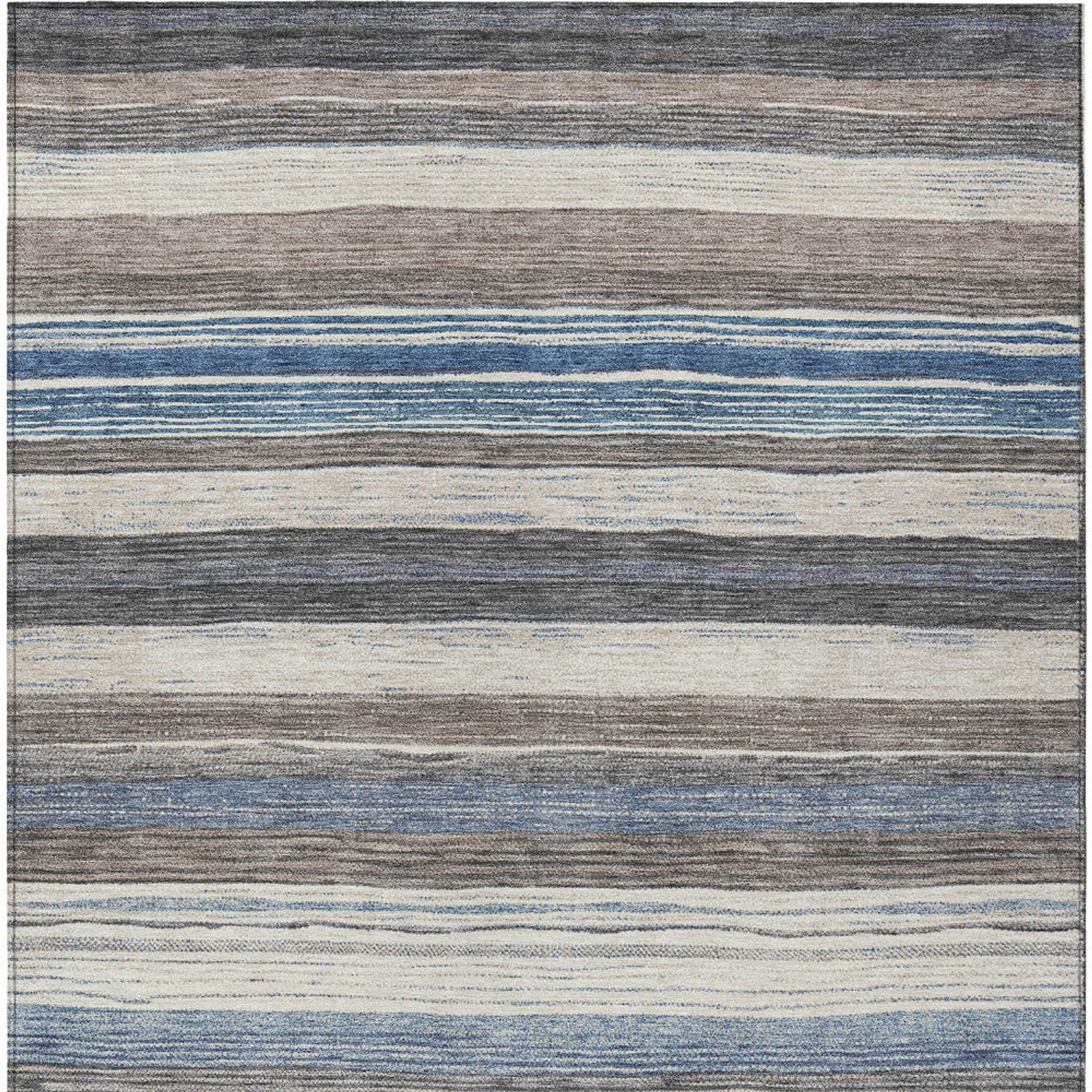10' X 14' Denim Blue Beige And Taupe Striped Washable Indoor Outdoor Area Rug - 1 - Sports & Outdoor