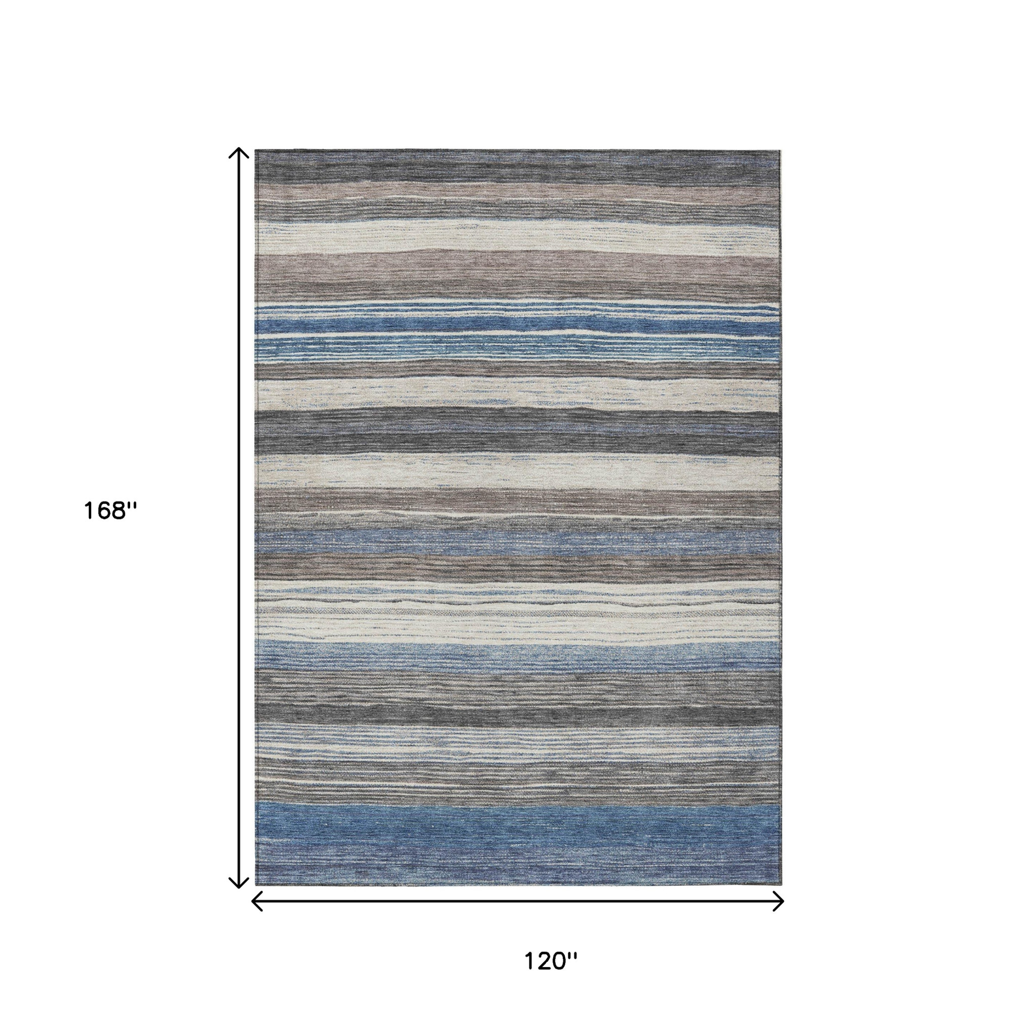 10' X 14' Denim Blue Beige And Taupe Striped Washable Indoor Outdoor Area Rug - 1 - Sports & Outdoor
