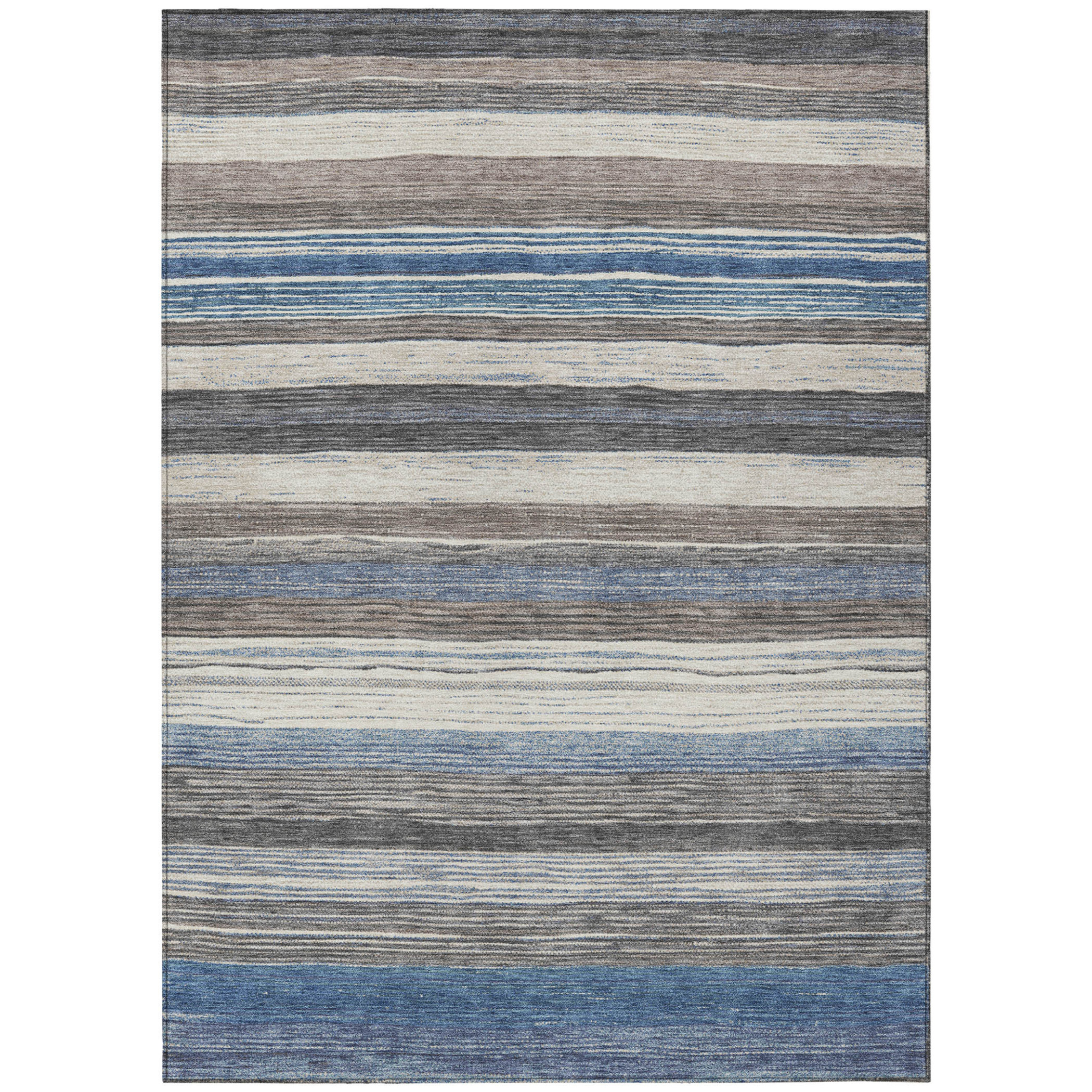 10' X 14' Denim Blue Beige And Taupe Striped Washable Indoor Outdoor Area Rug - 1 - Sports & Outdoor