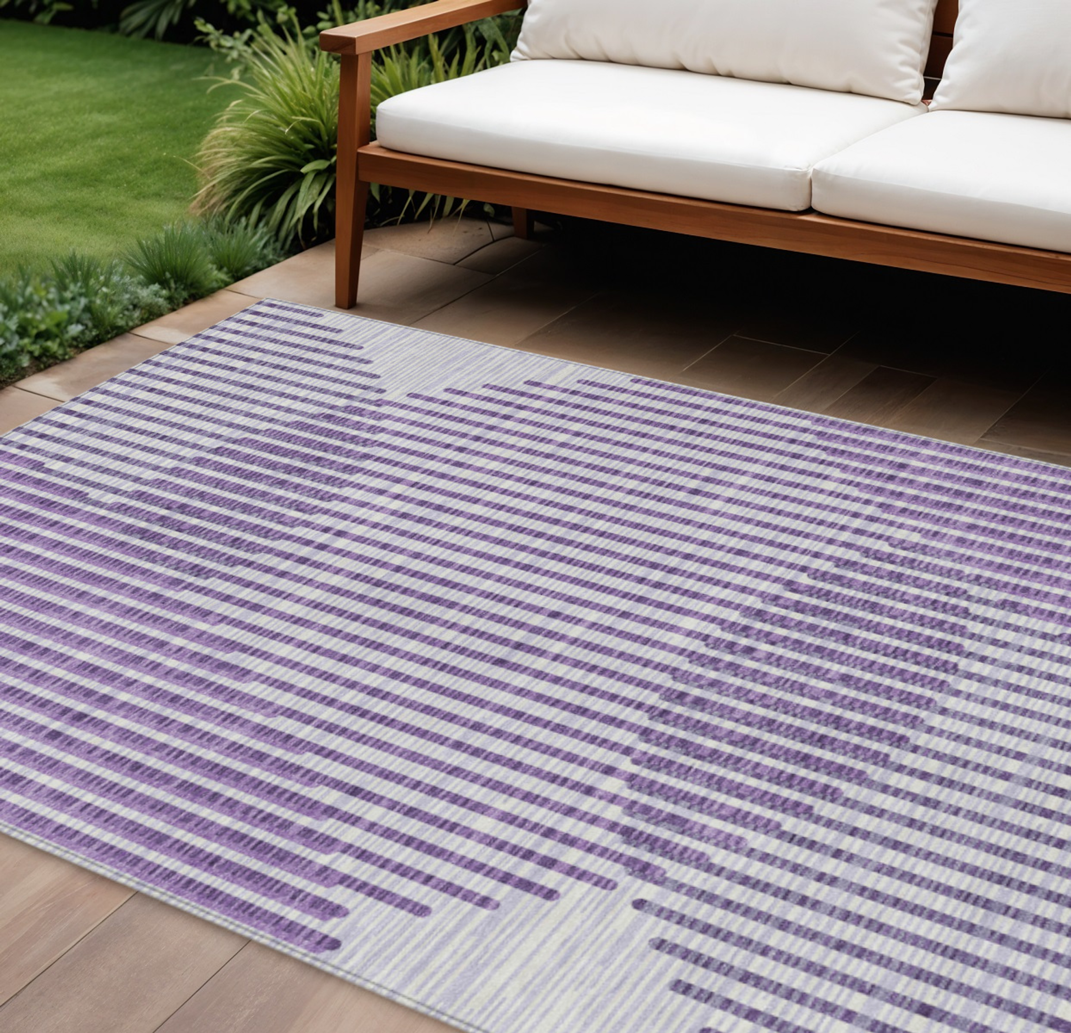 9' X 12' Purple Gray And Ivory Geometric Washable Indoor Outdoor Area Rug Sports & Outdoor