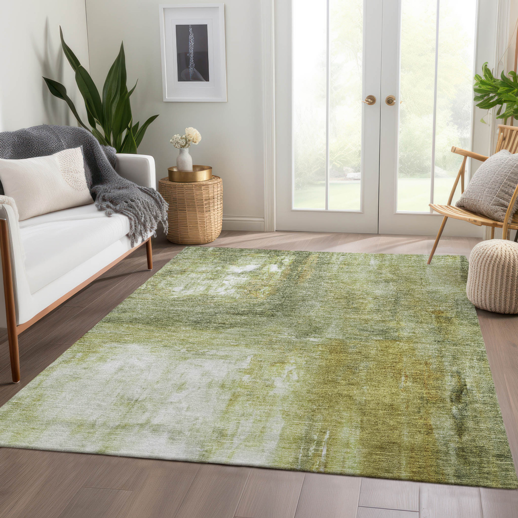 10' X 14' Sage Ivory And Brown Abstract Washable Indoor Outdoor Area Rug - 1 - Sports & Outdoor
