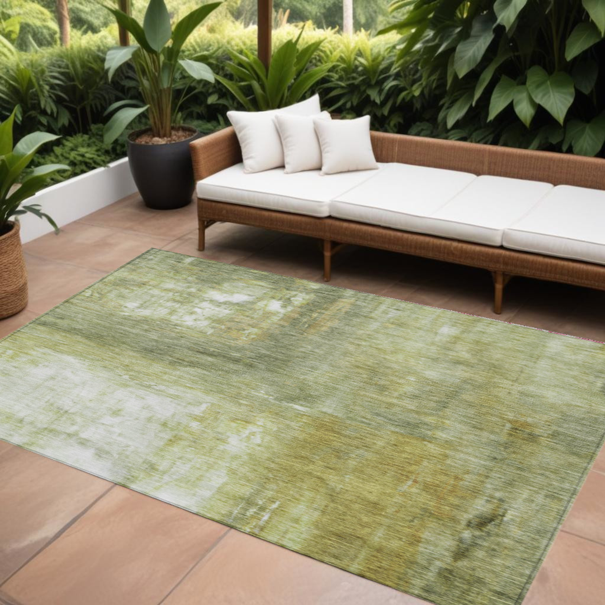 10' X 14' Sage Ivory And Brown Abstract Washable Indoor Outdoor Area Rug - 1 - Sports & Outdoor