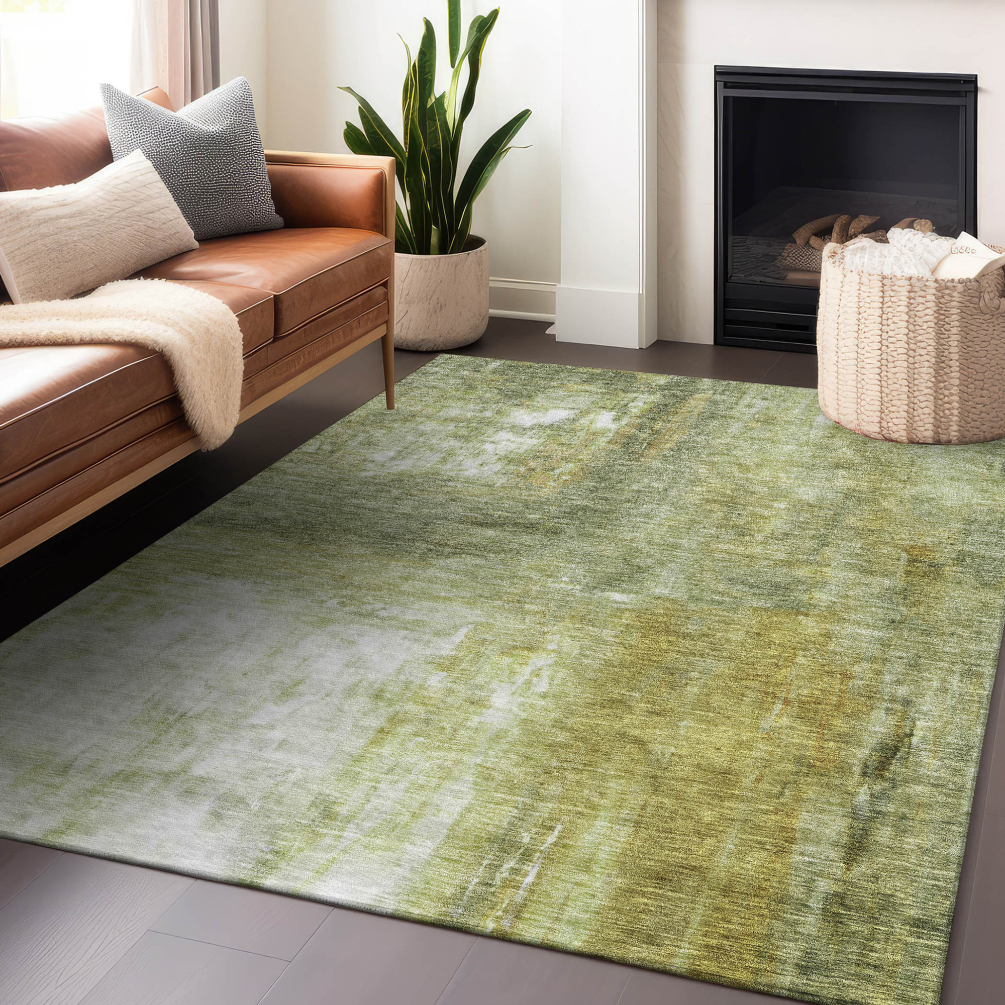10' X 14' Sage Ivory And Brown Abstract Washable Indoor Outdoor Area Rug - 1 - Sports & Outdoor