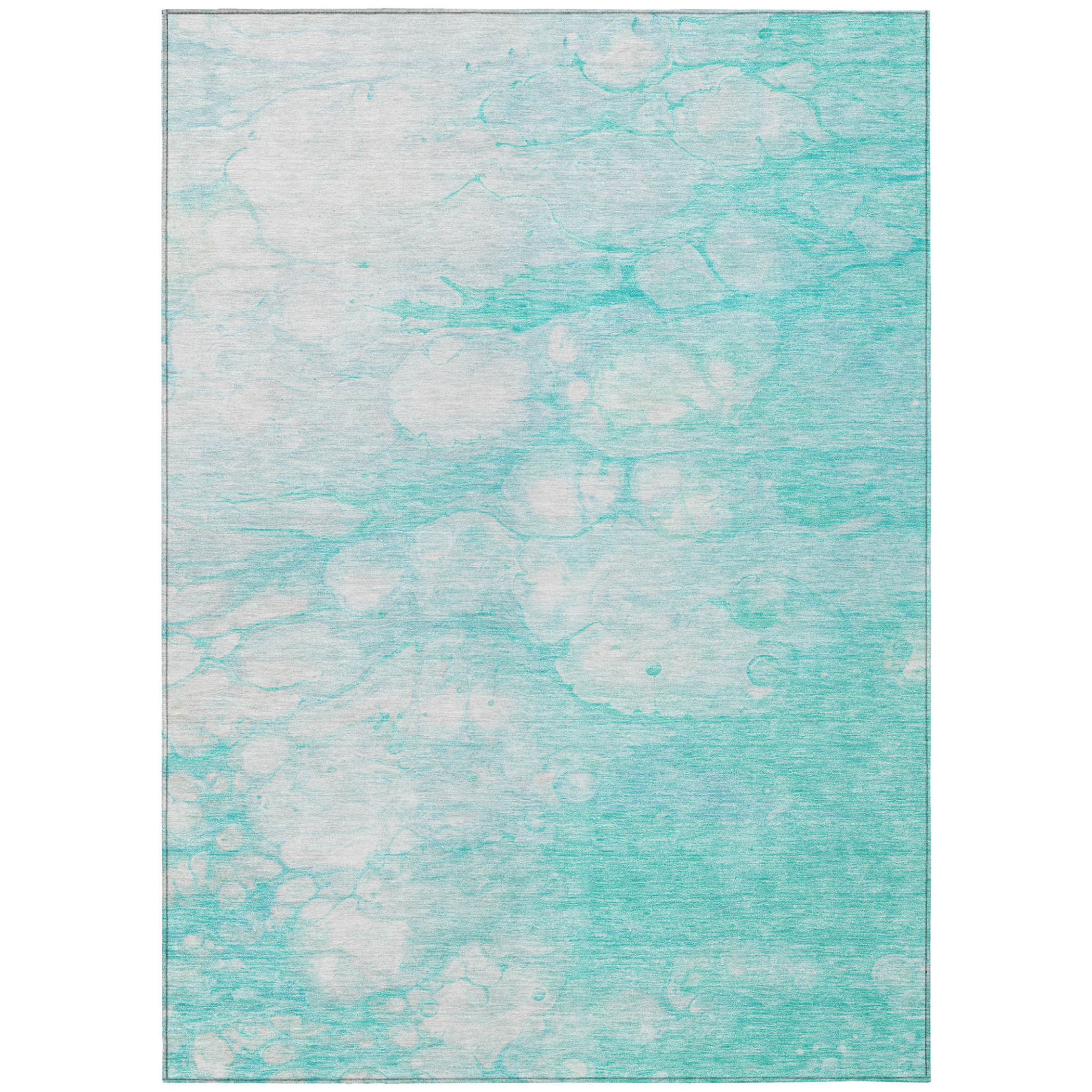 10' X 14' Aqua Ivory And Teal Blue Abstract Washable Indoor Outdoor Area Rug - 1 - Sports & Outdoor
