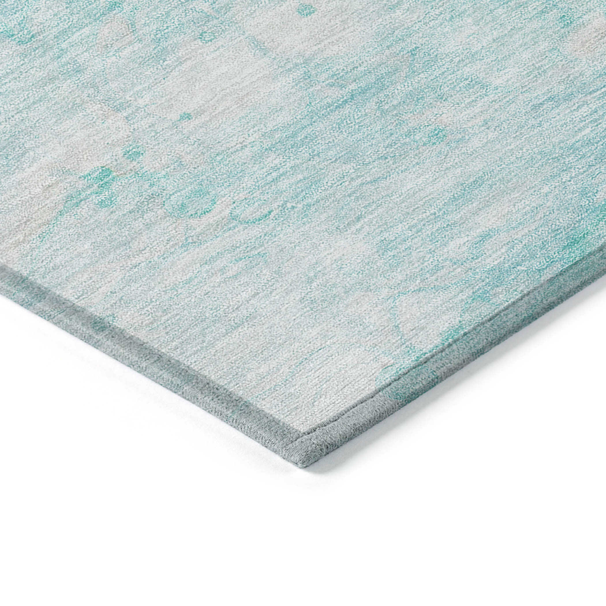 10' X 14' Aqua Ivory And Teal Blue Abstract Washable Indoor Outdoor Area Rug - 1 - Sports & Outdoor