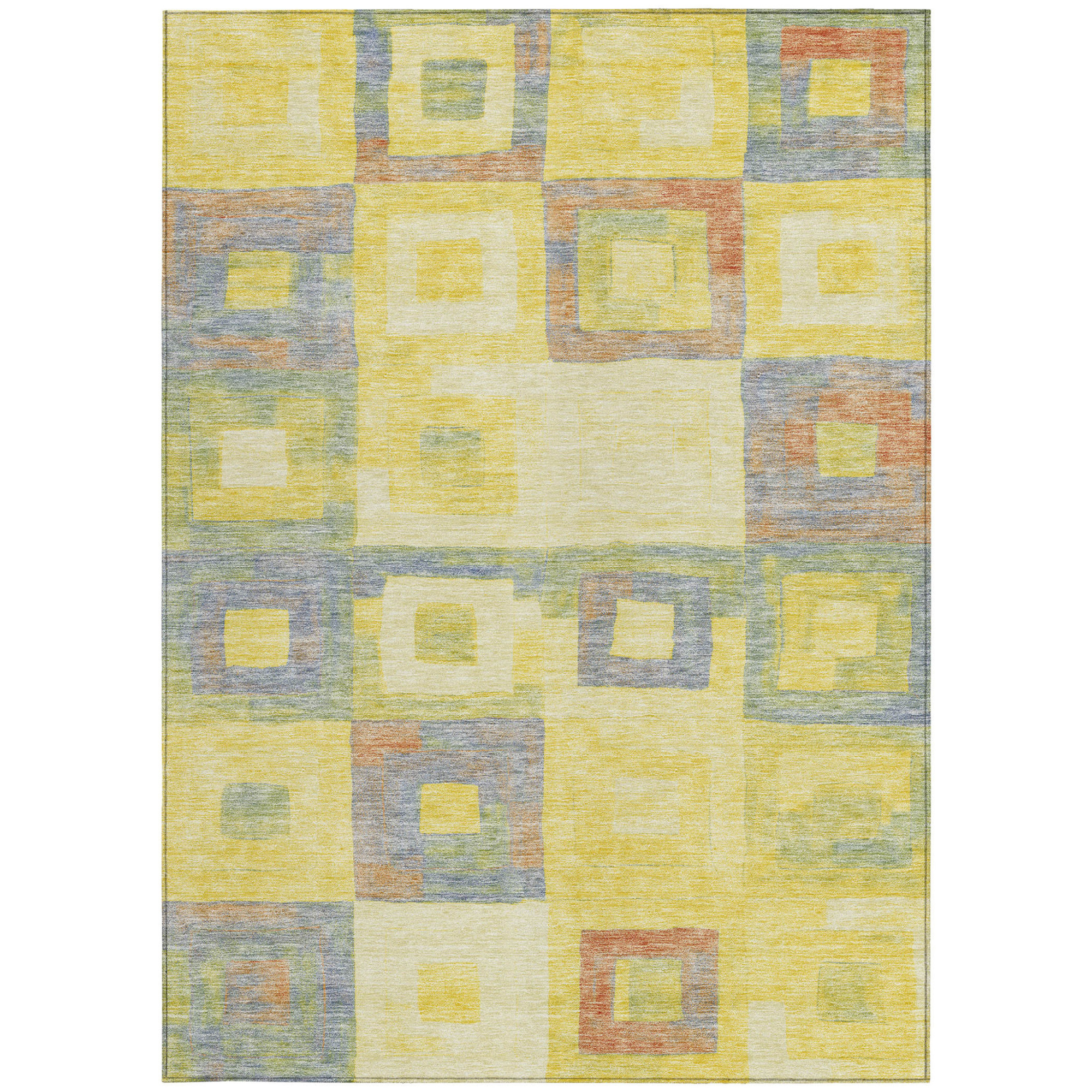 10' X 14' Yellow Blue And Terra Cotta Geometric Washable Indoor Outdoor Area Rug - 1 - Sports & Outdoor