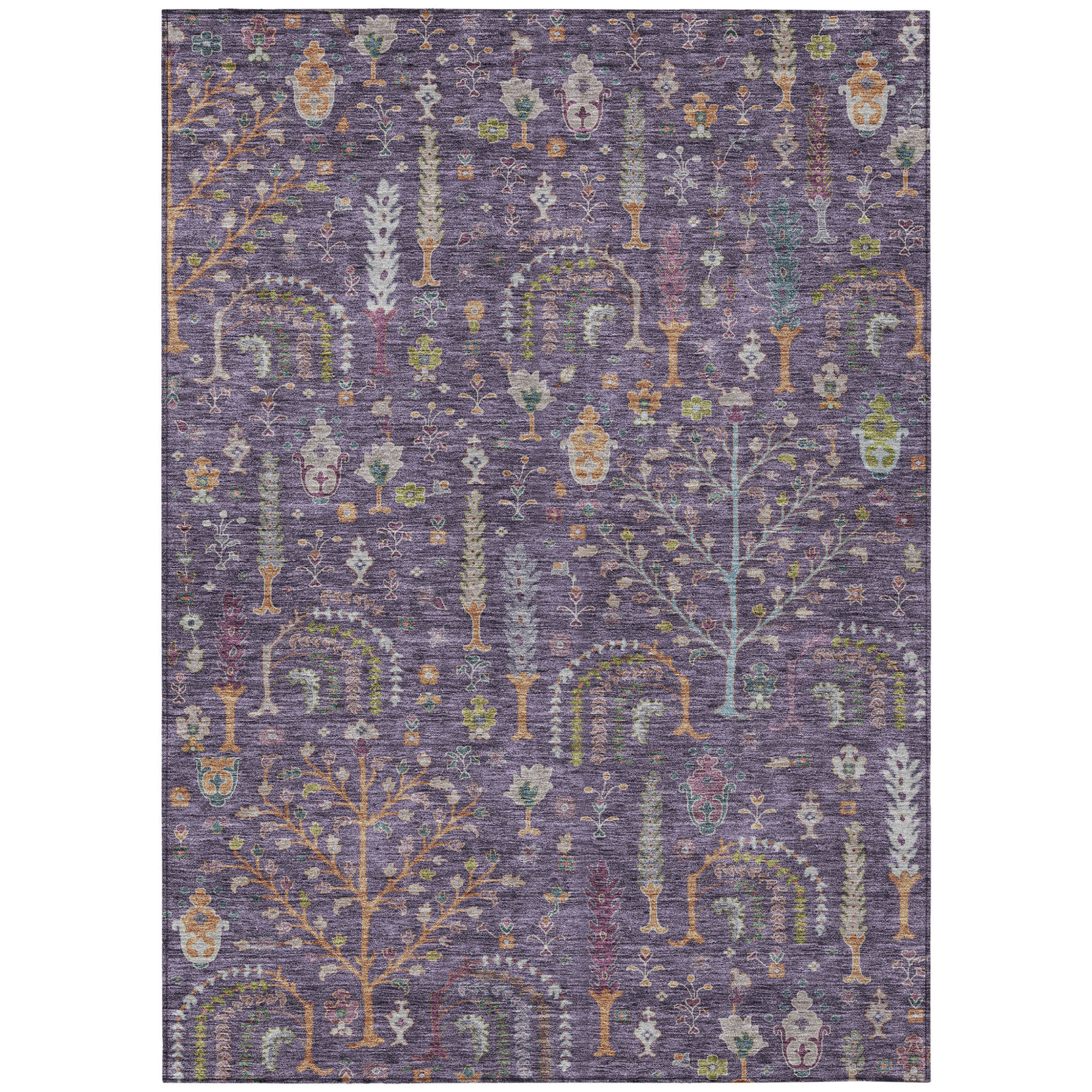 10' X 14' Eggplant Terra Cotta And Green Floral Washable Indoor Outdoor Area Rug - 1 - Sports & Outdoor
