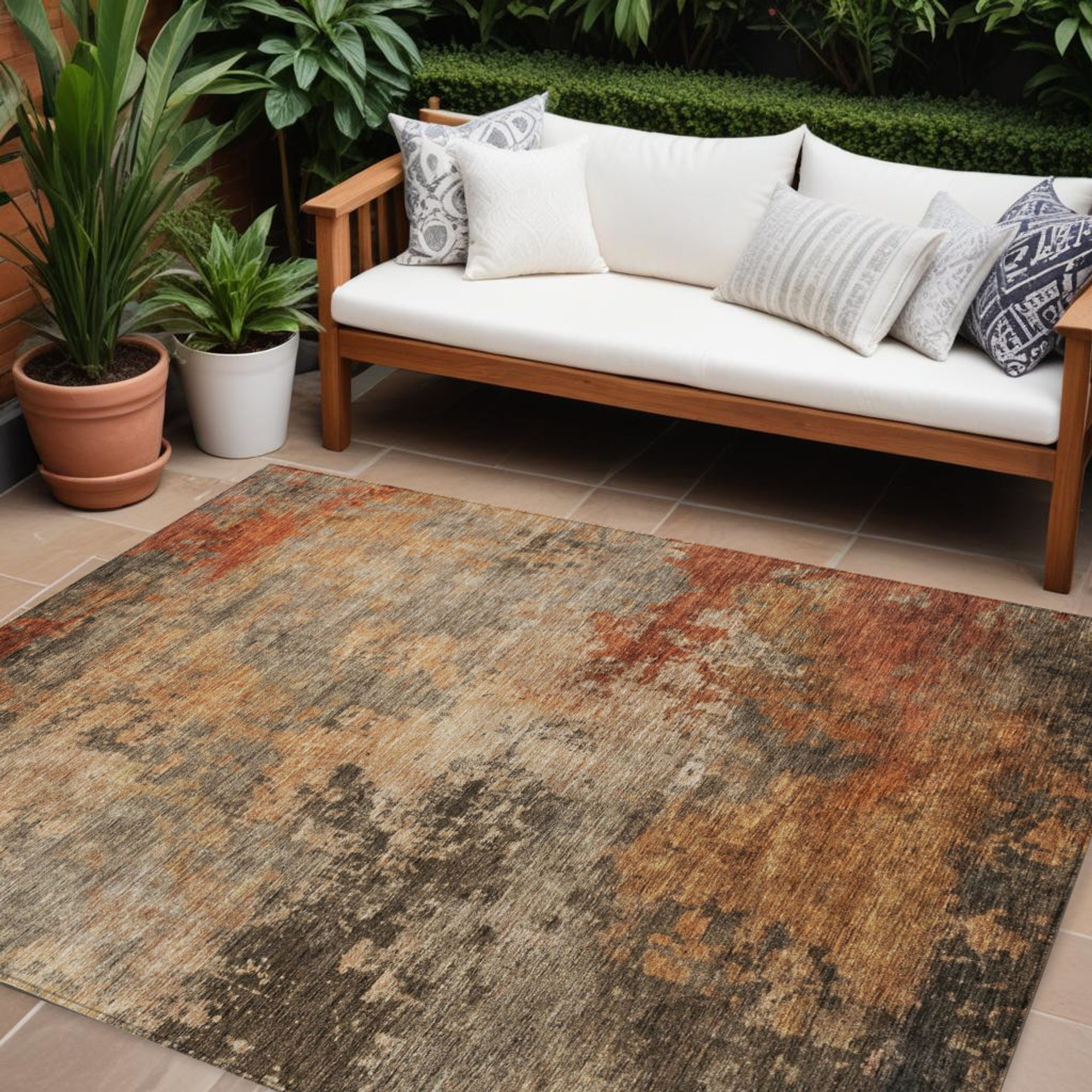 10' X 14' Khaki Brown And Copper Abstract Washable Indoor Outdoor Area Rug - 1 - Sports & Outdoor