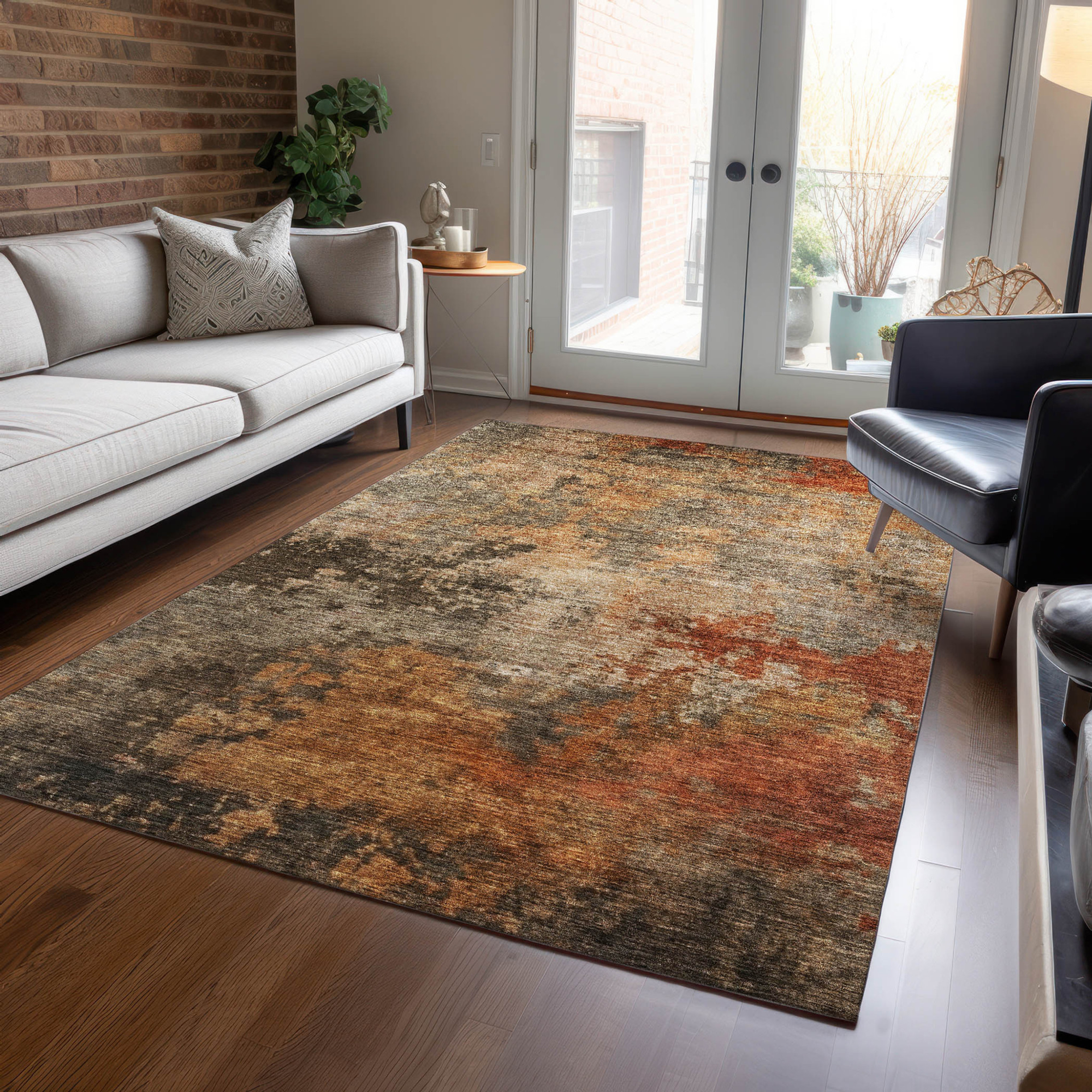 10' X 14' Khaki Brown And Copper Abstract Washable Indoor Outdoor Area Rug - 1 - Sports & Outdoor