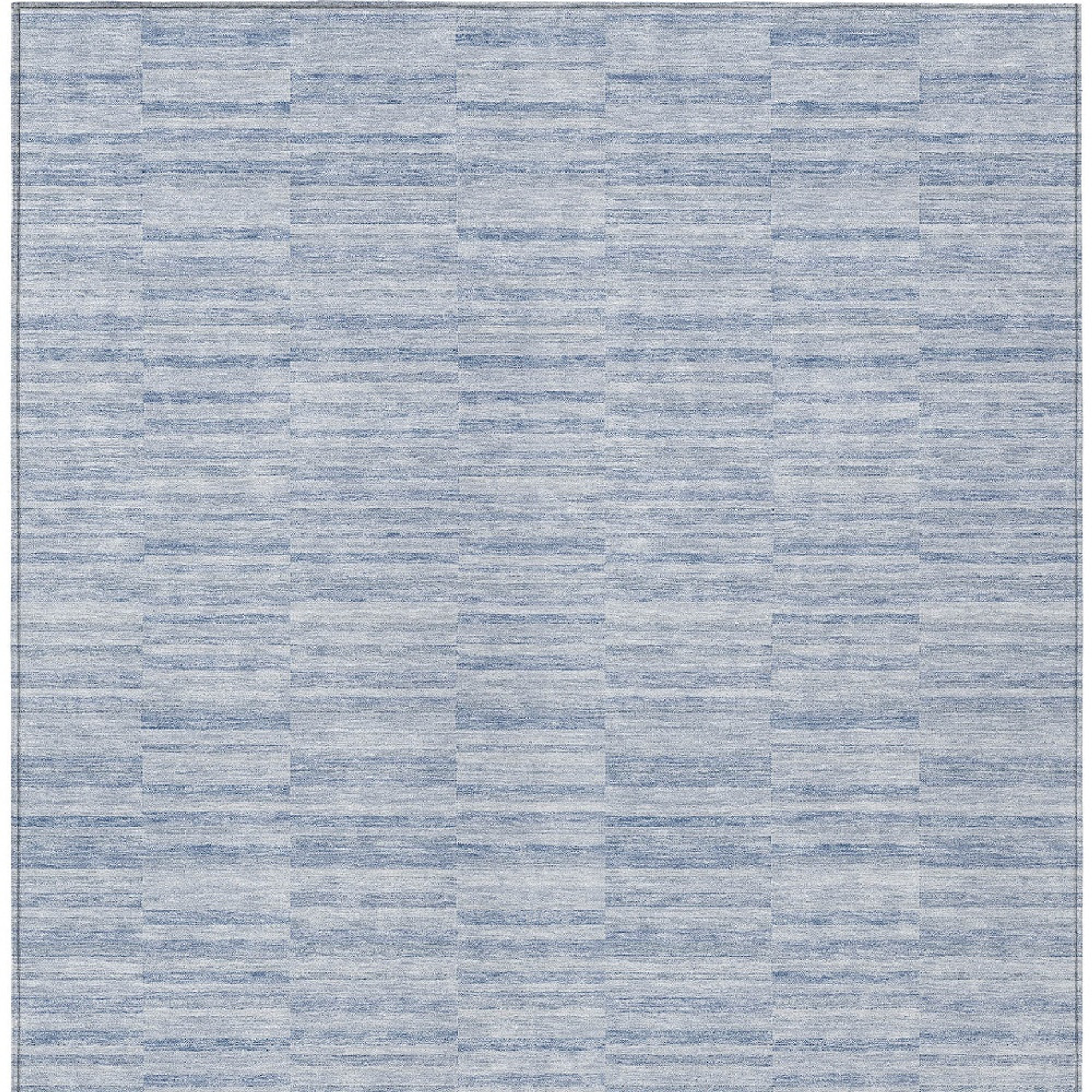 10' X 14' Sky Blue And Denim Blue Striped Washable Indoor Outdoor Area Rug - 1 - Sports & Outdoor