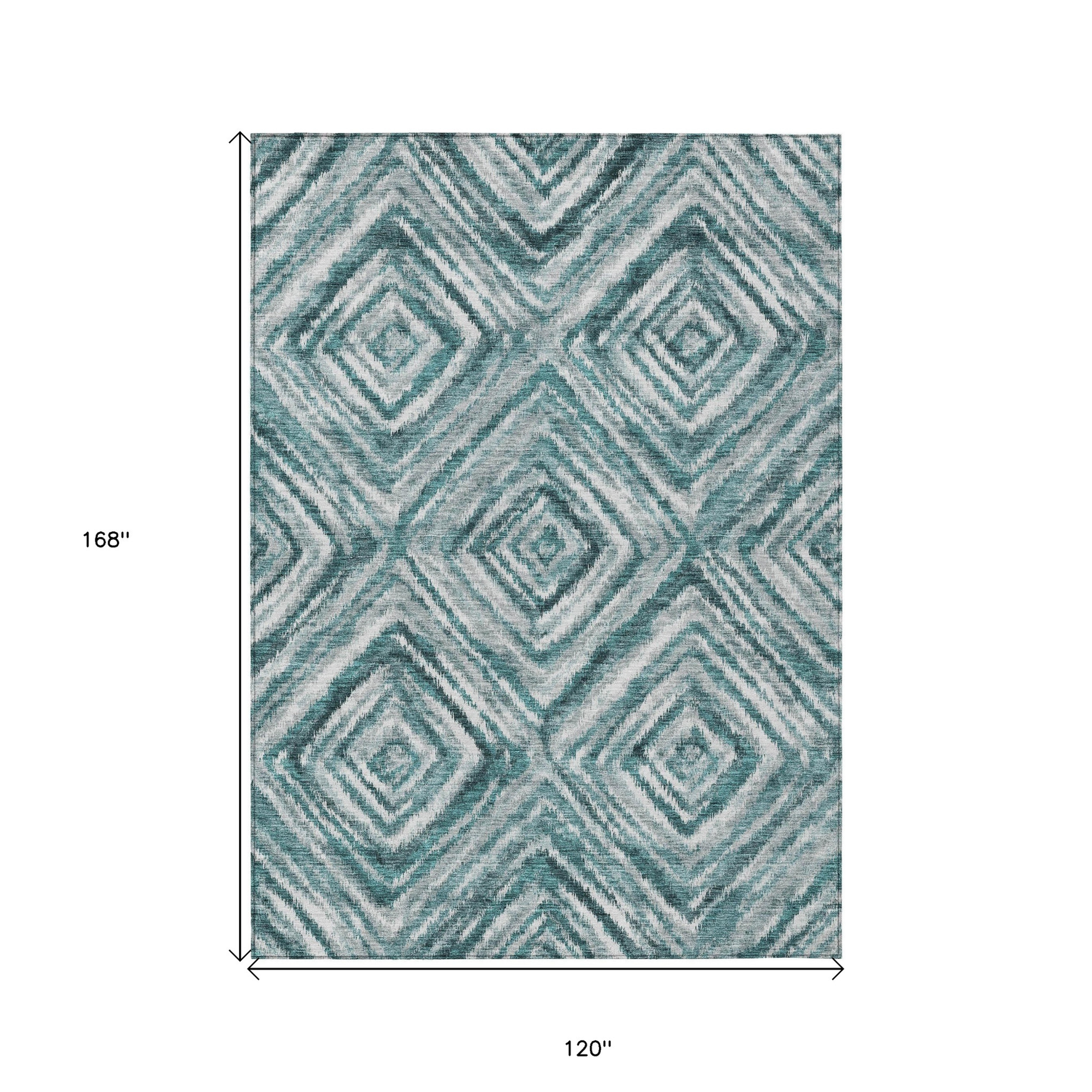 10' X 14' Teal Blue Aqua And Gray Geometric Washable Indoor Outdoor Area Rug - 1 - Sports & Outdoor