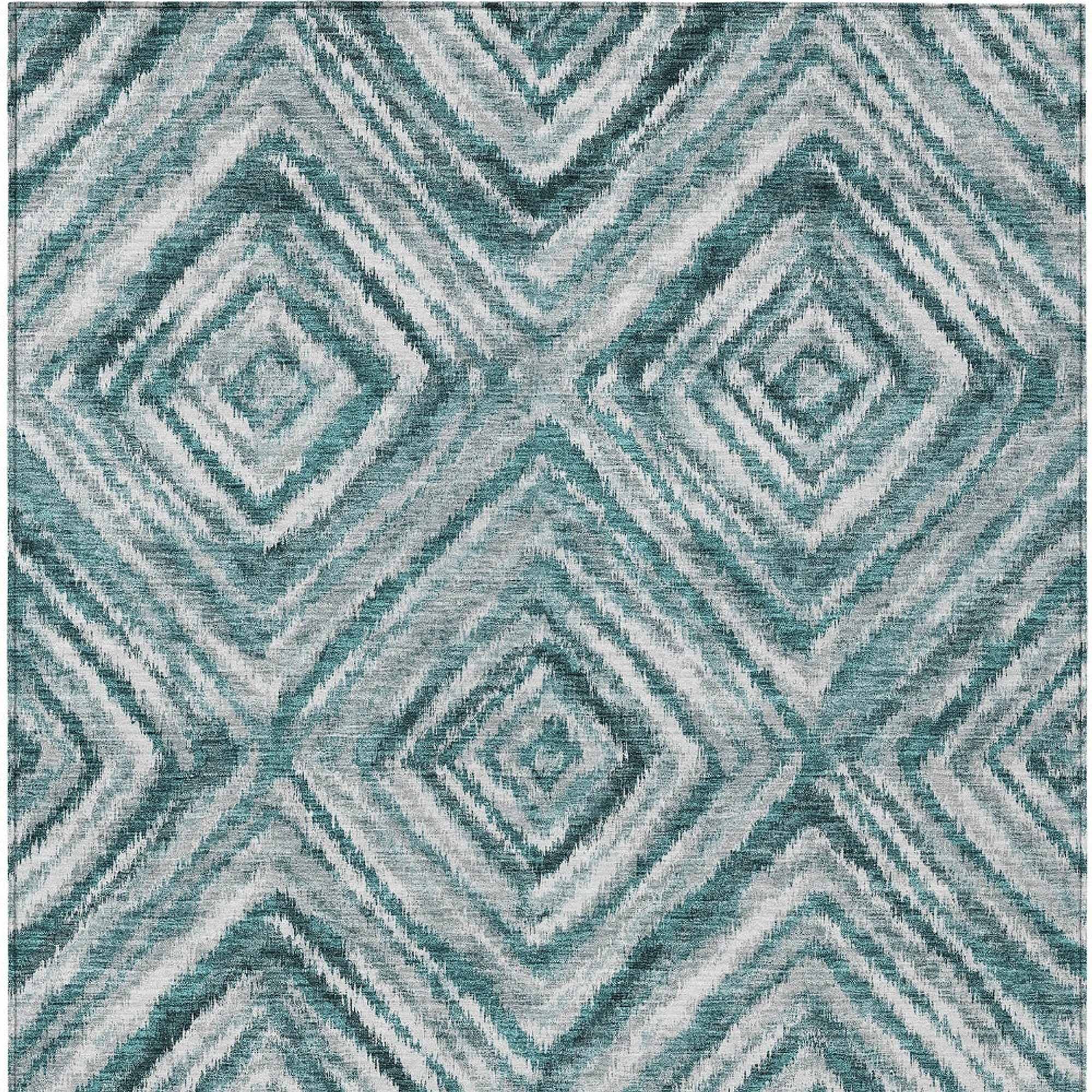 10' X 14' Teal Blue Aqua And Gray Geometric Washable Indoor Outdoor Area Rug - 1 - Sports & Outdoor