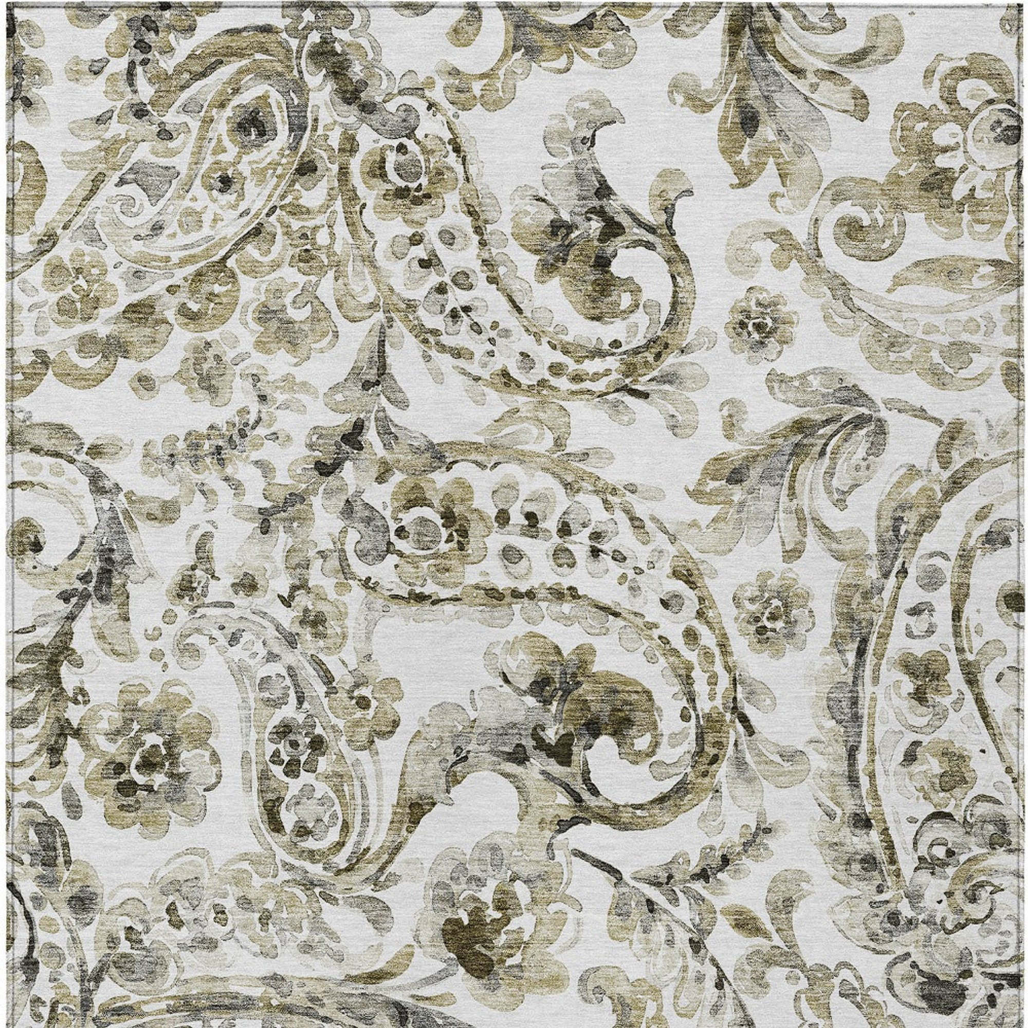 10' X 14' Brown Ivory And Tan Paisley Washable Indoor Outdoor Area Rug - 1 - Sports & Outdoor