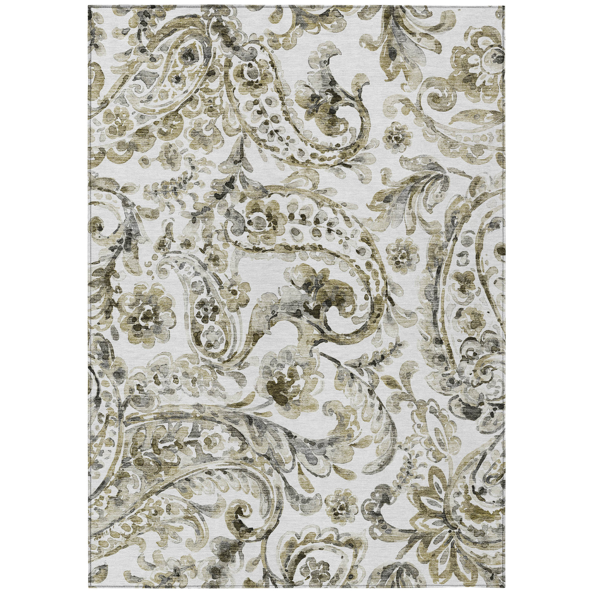 10' X 14' Brown Ivory And Tan Paisley Washable Indoor Outdoor Area Rug - 1 - Sports & Outdoor