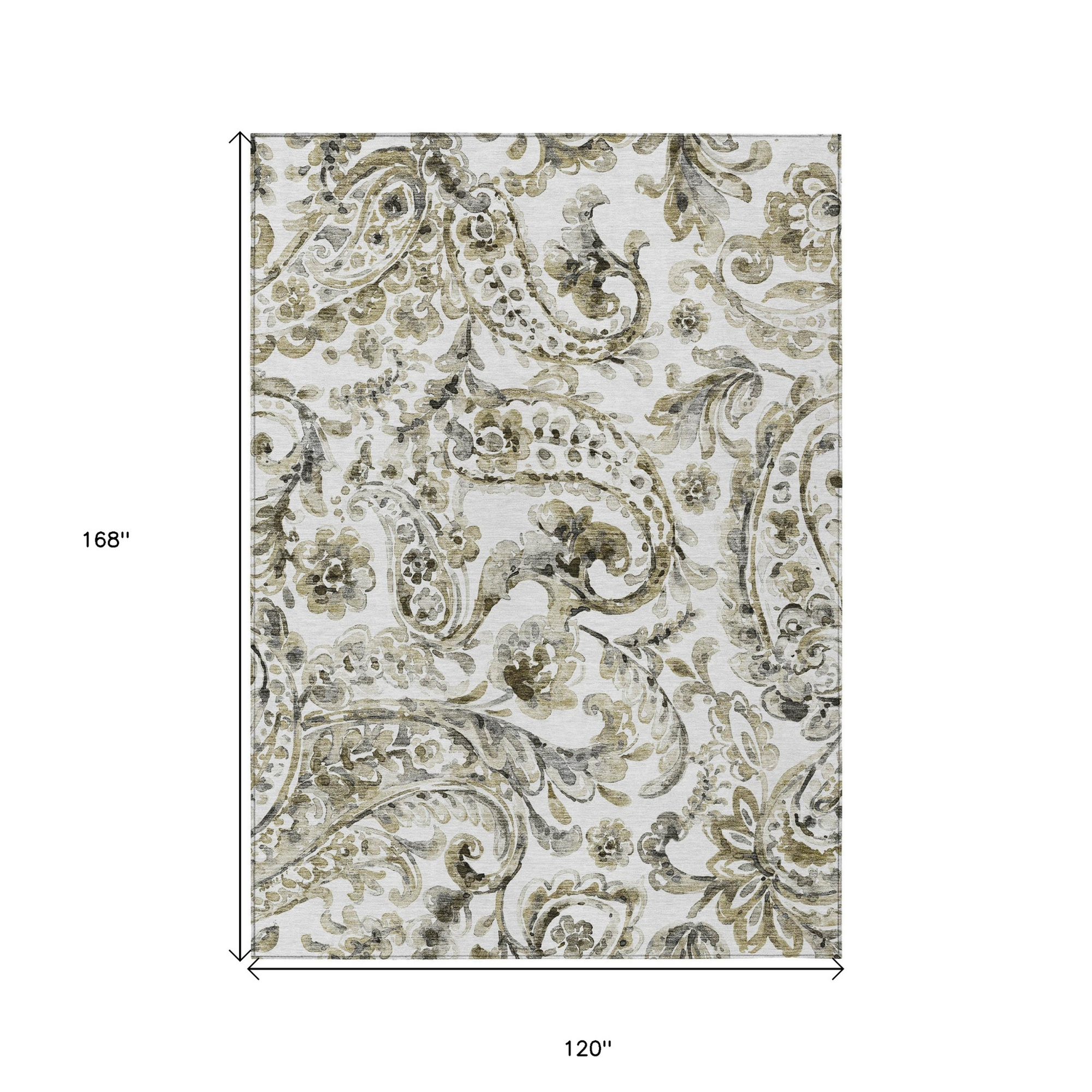10' X 14' Brown Ivory And Tan Paisley Washable Indoor Outdoor Area Rug - 1 - Sports & Outdoor