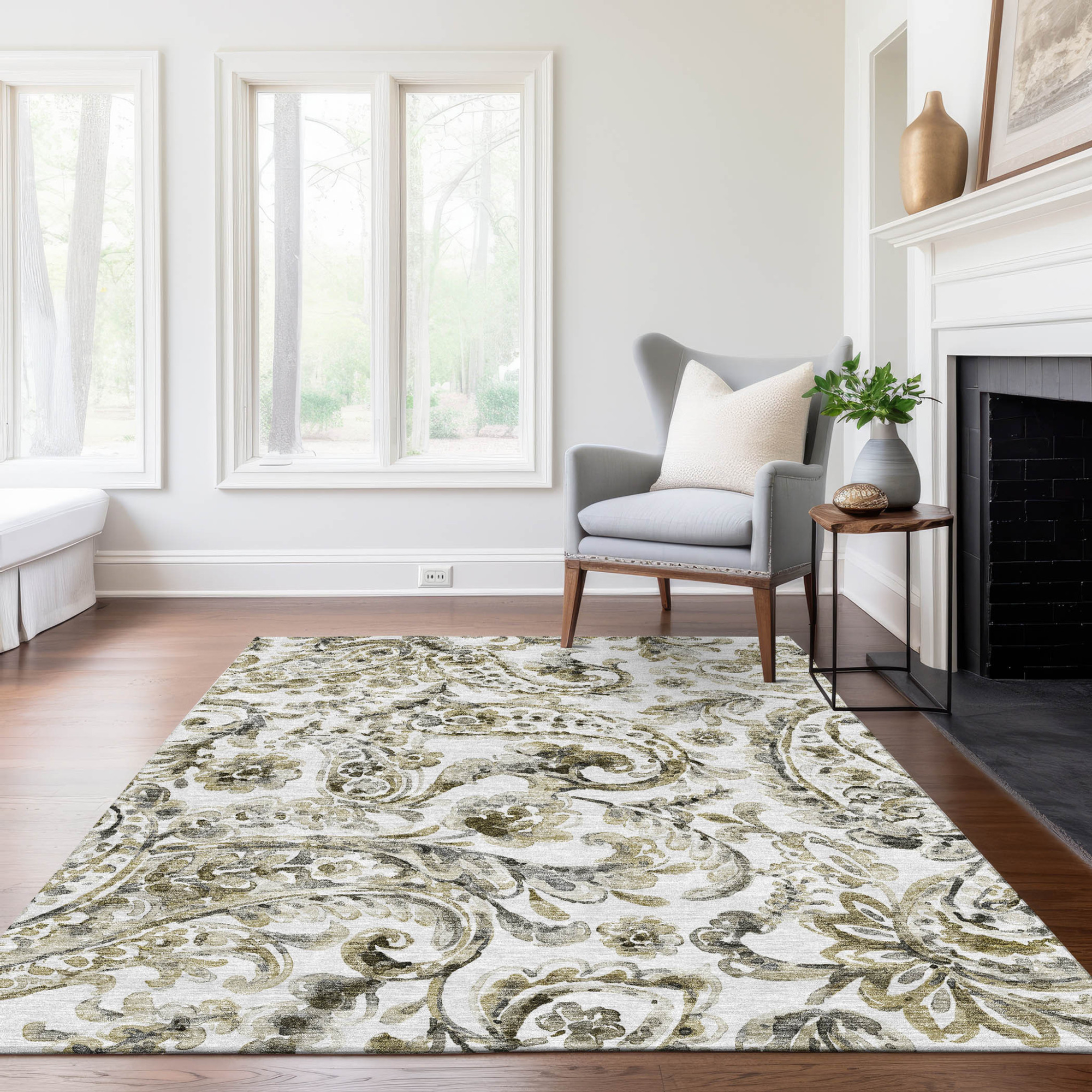 10' X 14' Brown Ivory And Tan Paisley Washable Indoor Outdoor Area Rug - 1 - Sports & Outdoor