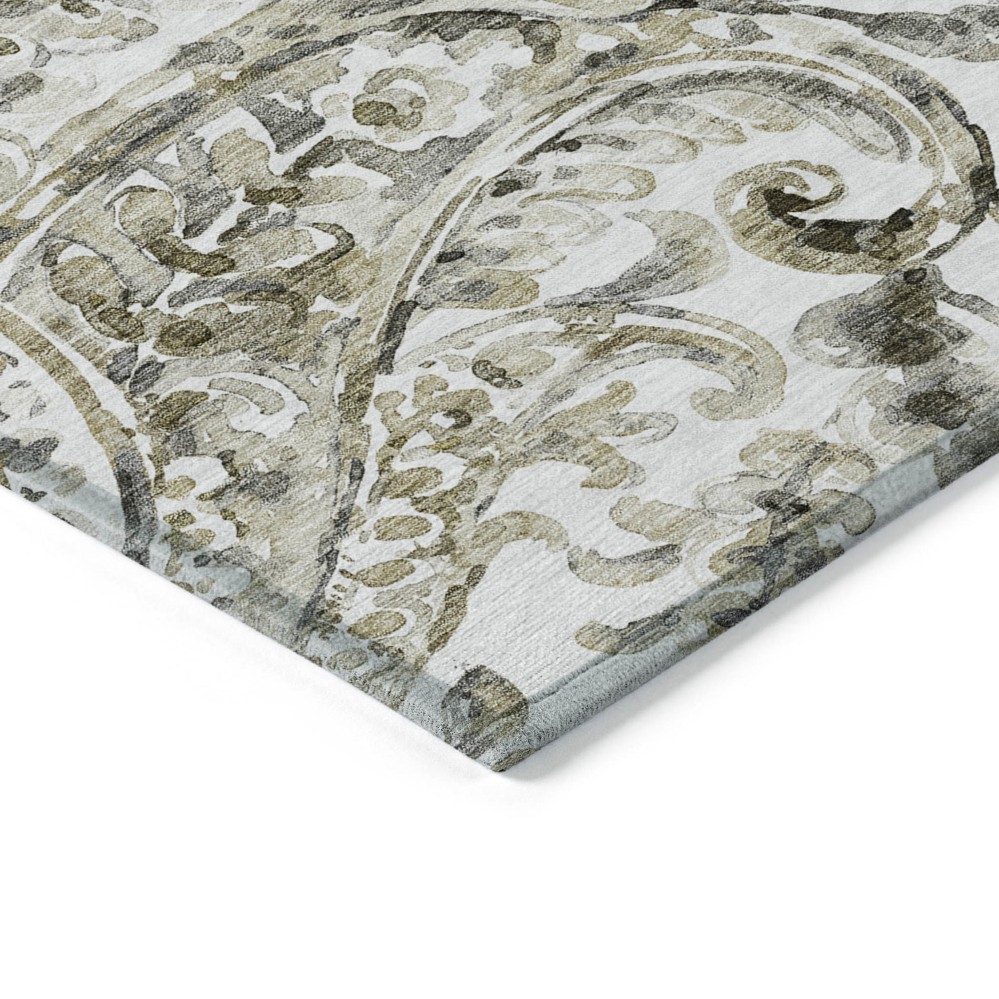 10' X 14' Brown Ivory And Tan Paisley Washable Indoor Outdoor Area Rug - 1 - Sports & Outdoor