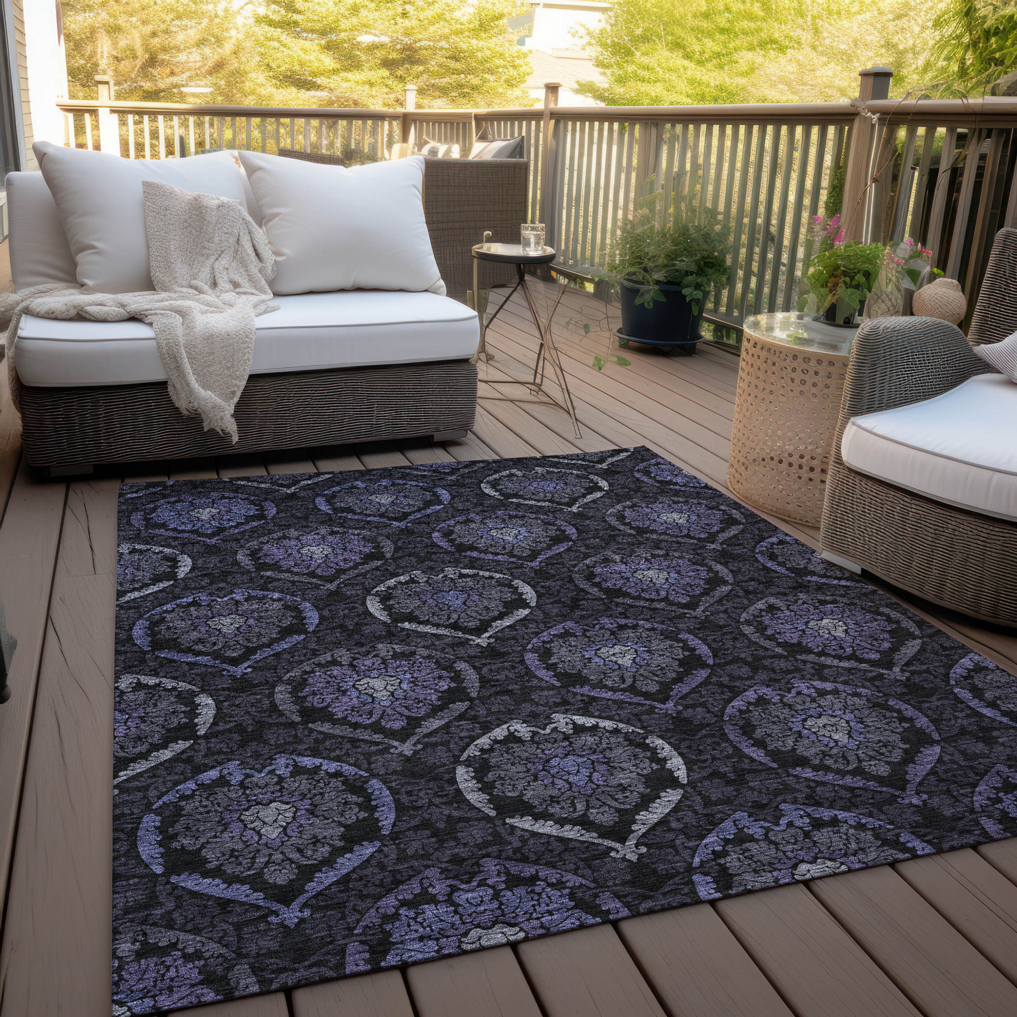 10' X 14' Purple Charcoal And Gray Medallion Washable Indoor Outdoor Area Rug - 1 - Sports & Outdoor