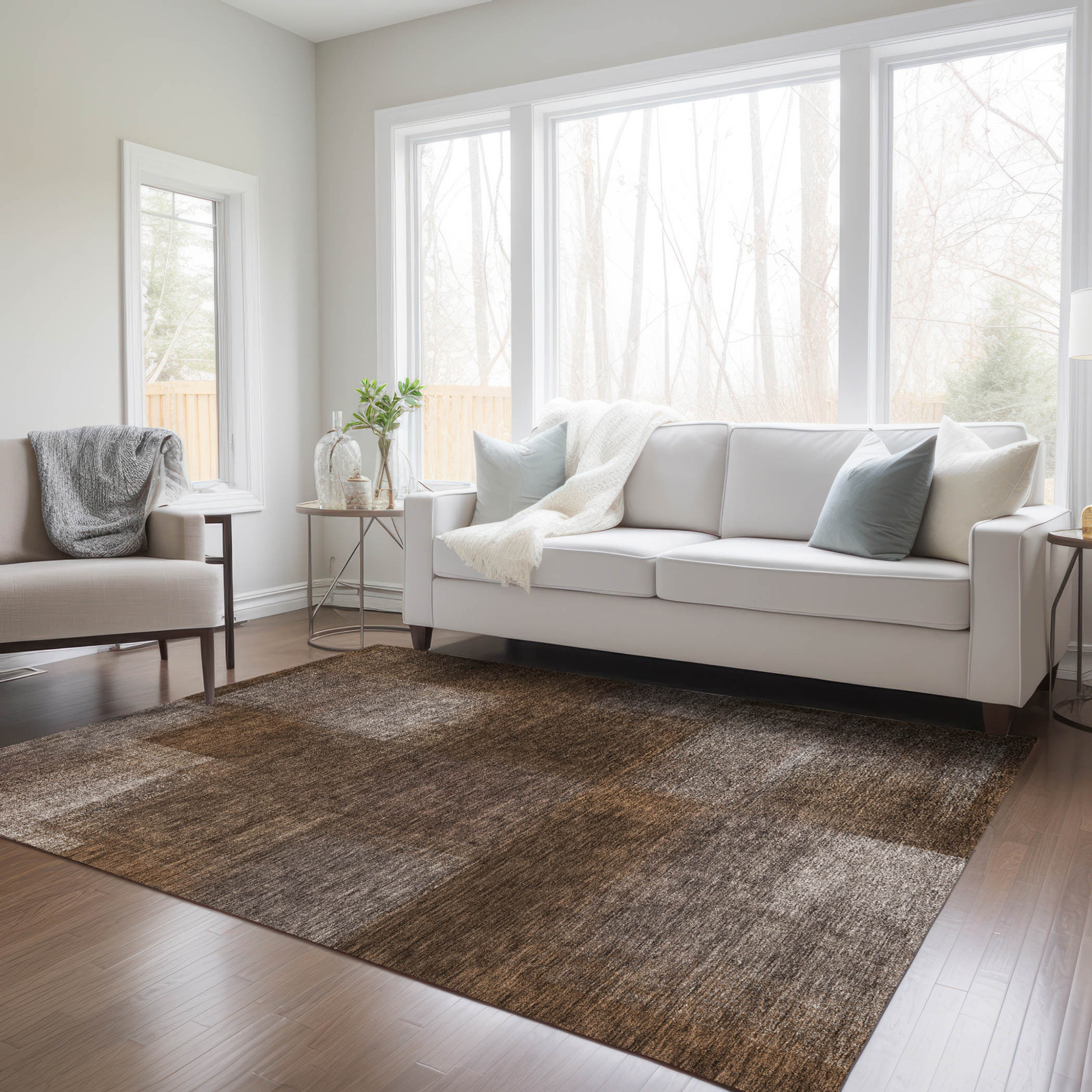 10' X 14' Brown And Ivory Abstract Washable Indoor Outdoor Area Rug - 1 - Sports & Outdoor