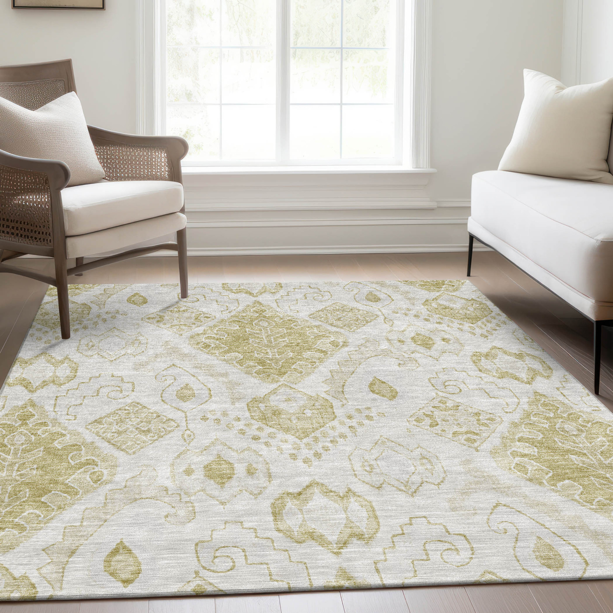 10' X 14' Beige Tan And Ivory Moroccan Washable Indoor Outdoor Area Rug - 1 - Sports & Outdoor