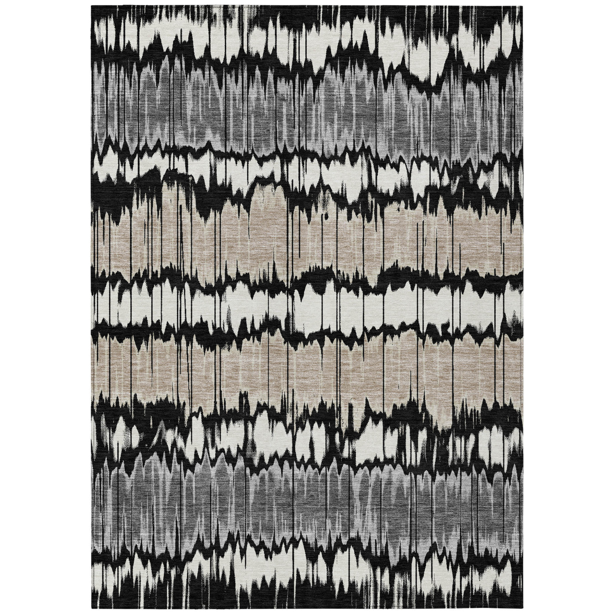 10' X 14' Black Silver And Gray Striped Washable Indoor Outdoor Area Rug - 1 - Sports & Outdoor