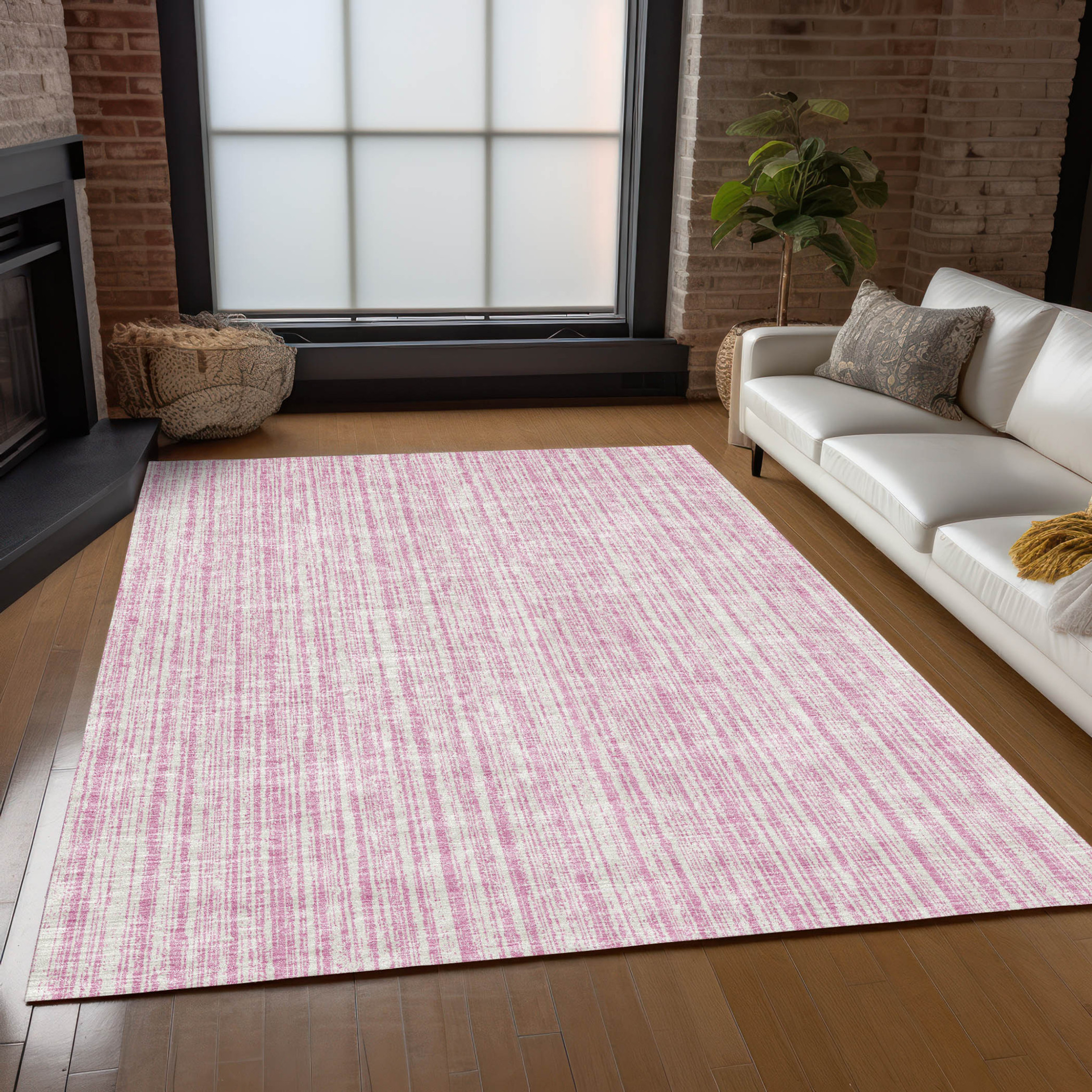 10' X 14' Pink And Ivory Striped Washable Indoor Outdoor Area Rug - 1 - Sports & Outdoor