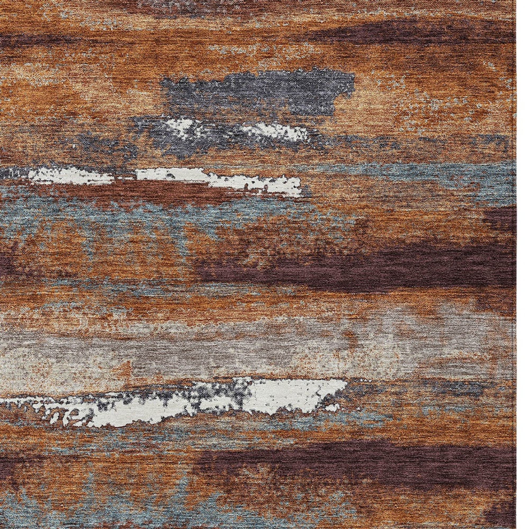 10' X 14' Copper Rust And Ivory Abstract Washable Indoor Outdoor Area Rug - 1 - Sports & Outdoor