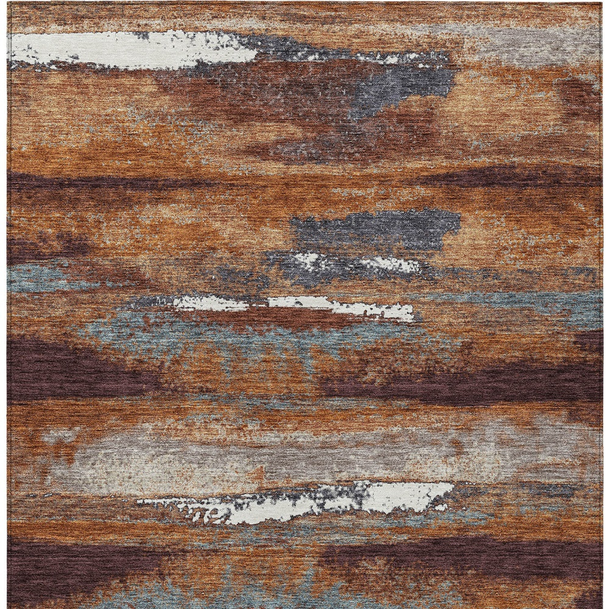 10' X 14' Copper Rust And Ivory Abstract Washable Indoor Outdoor Area Rug - 1 - Sports & Outdoor