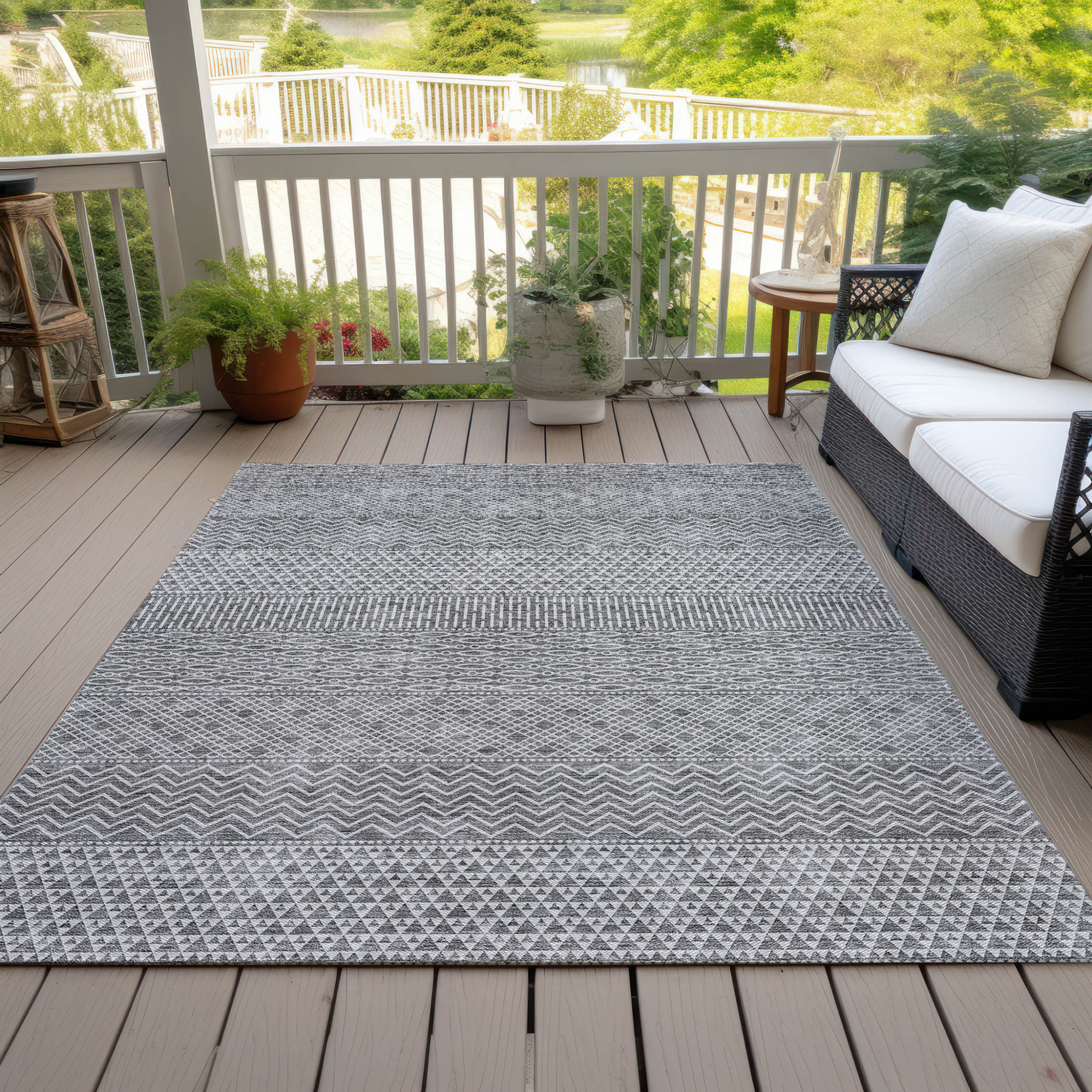 10' X 14' Gray And Silver Chevron Washable Indoor Outdoor Area Rug - 1 - Sports & Outdoor