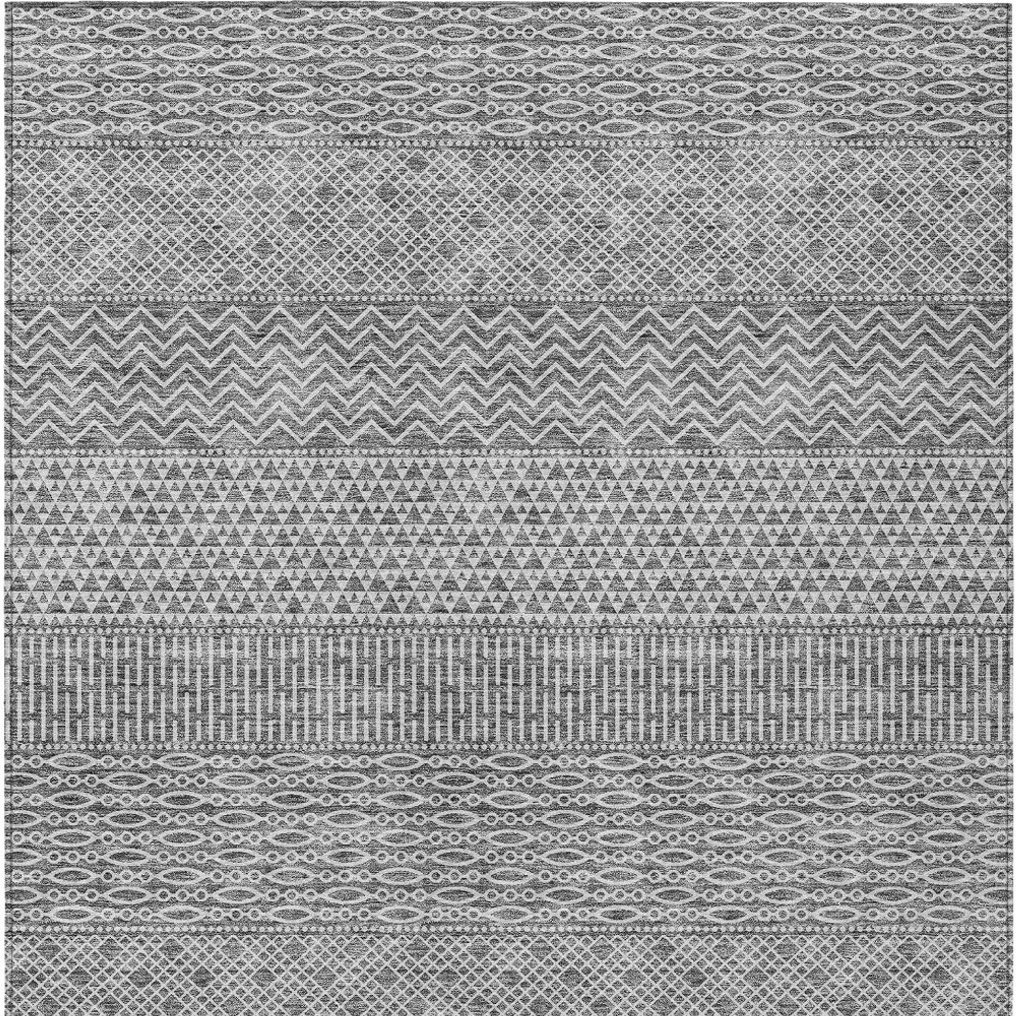 10' X 14' Gray And Silver Chevron Washable Indoor Outdoor Area Rug - 1 - Sports & Outdoor