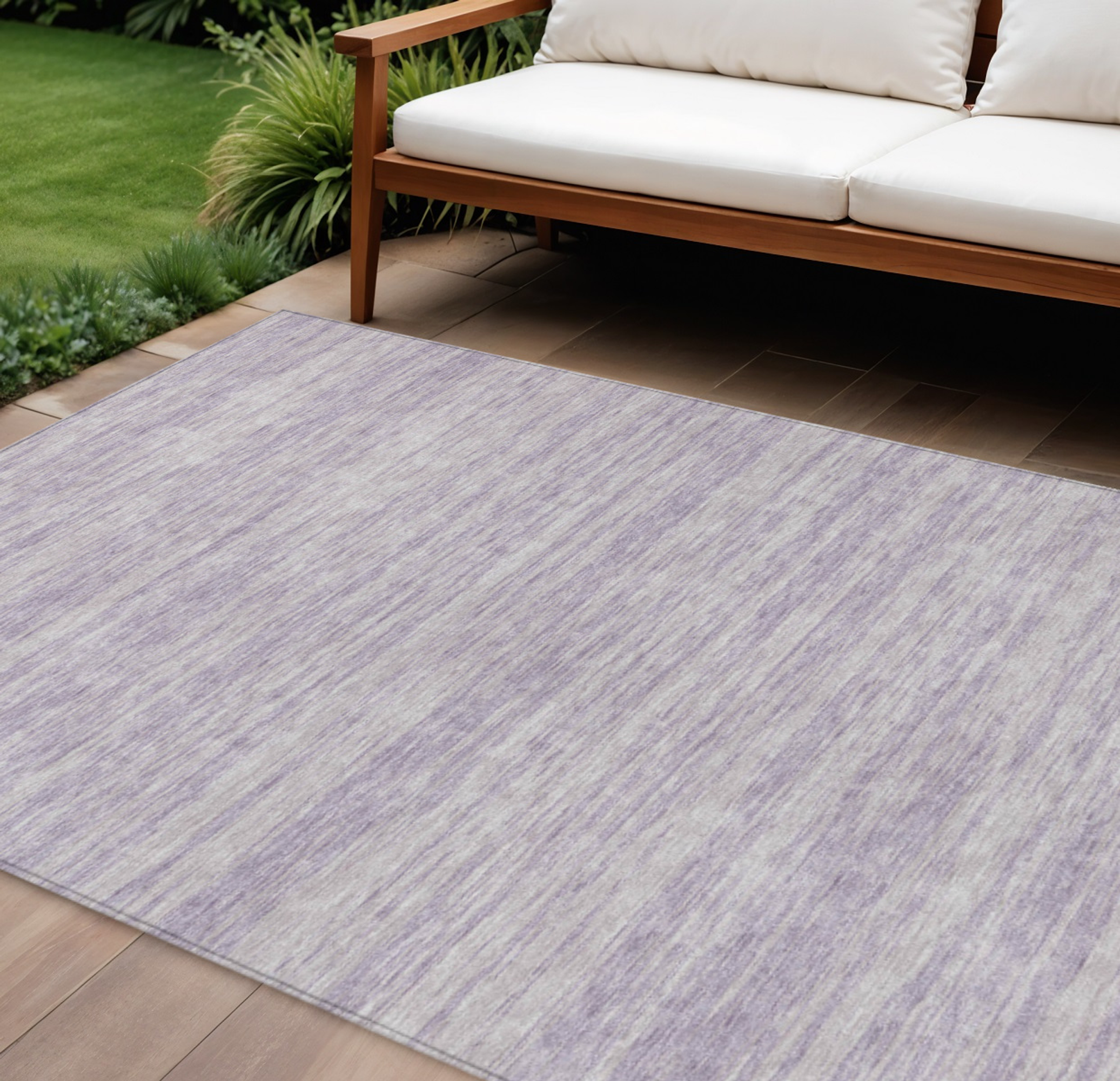 10' X 14' Lavender And Lilac Abstract Washable Indoor Outdoor Area Rug - 1 - Sports & Outdoor