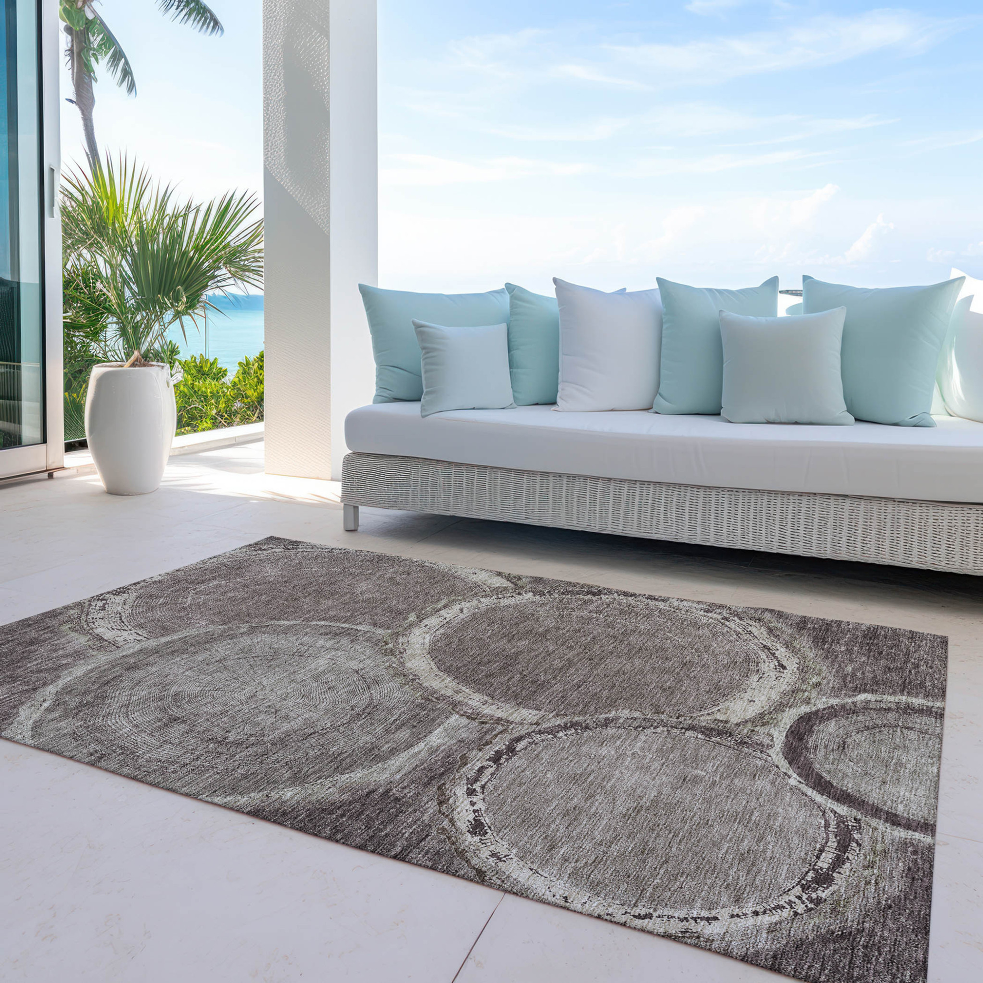 10' X 14' Chocolate And Beige Faux Bois Washable Indoor Outdoor Area Rug - 1 - Sports & Outdoor