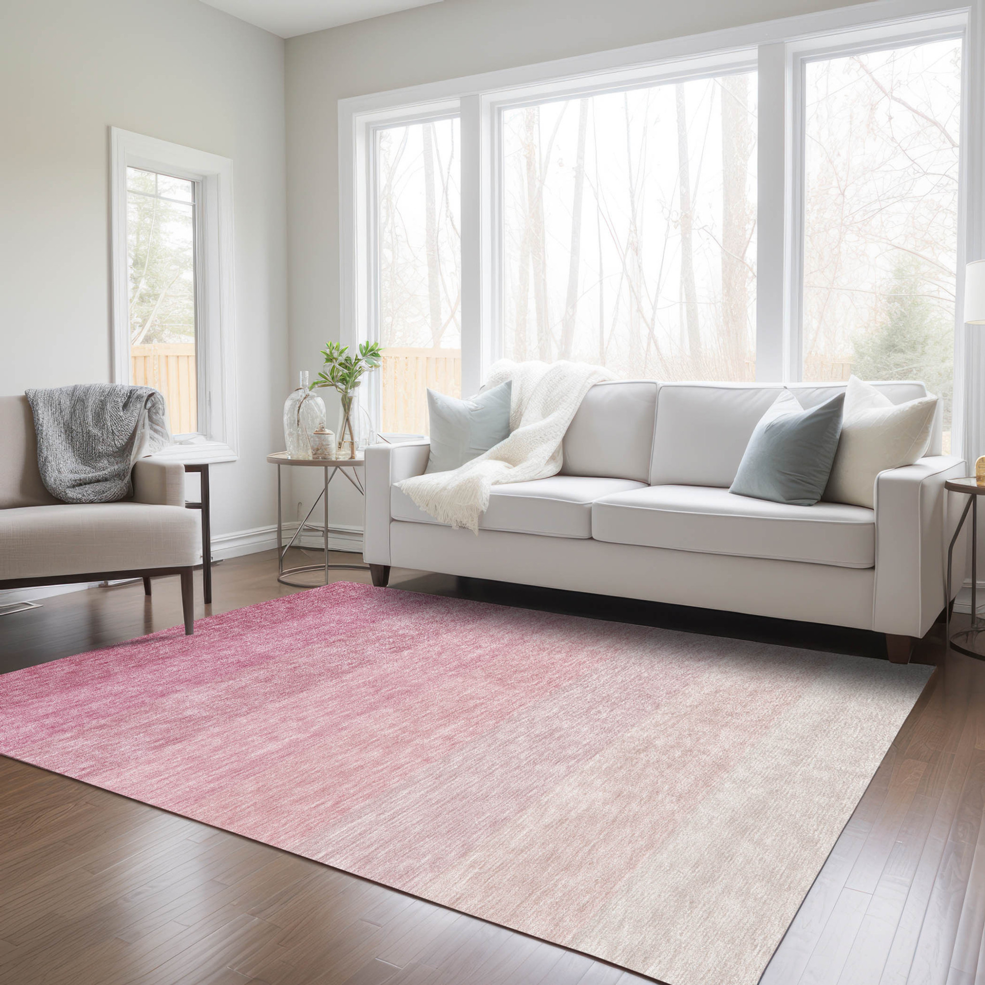 10' X 14' Pink And Ivory Ombre Washable Indoor Outdoor Area Rug - 1 - Sports & Outdoor