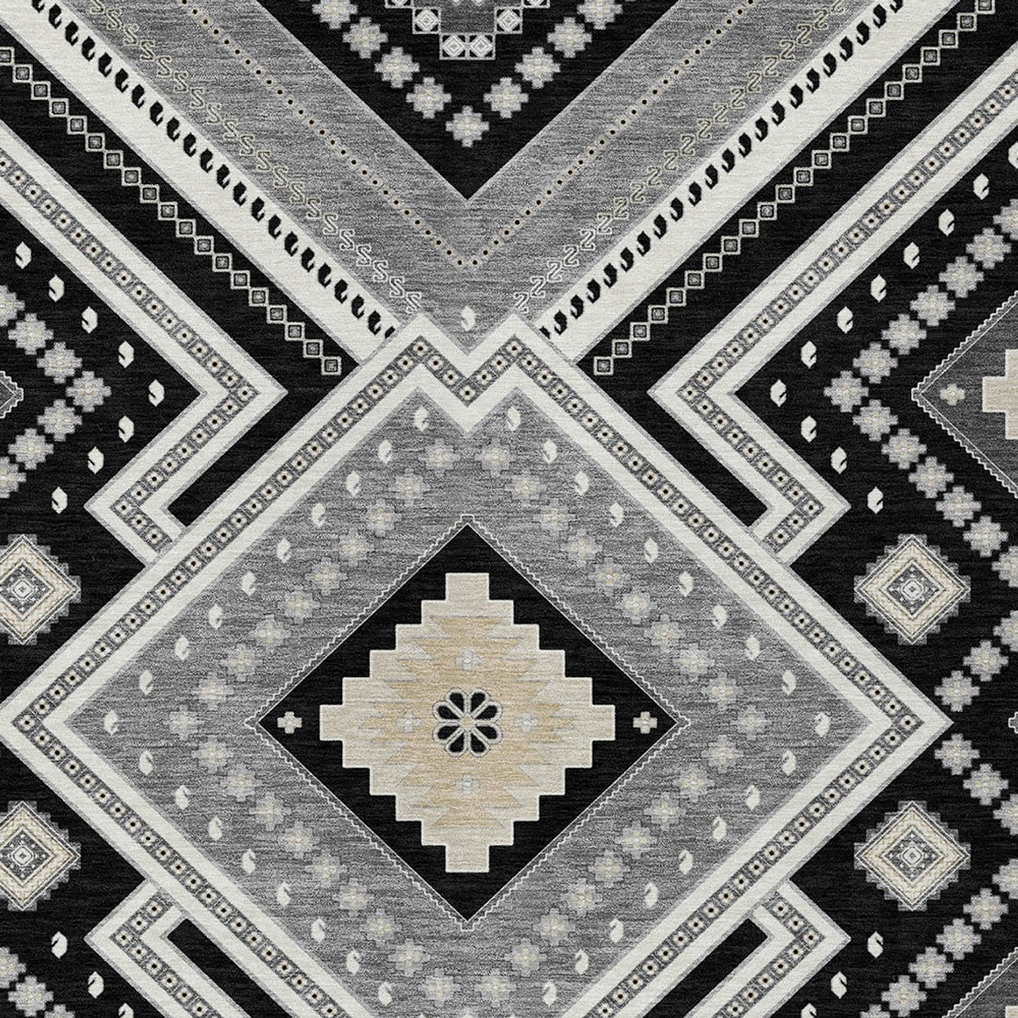 10' X 14' Black Gray And Ivory Tribal Washable Indoor Outdoor Area Rug - 1 - Sports & Outdoor