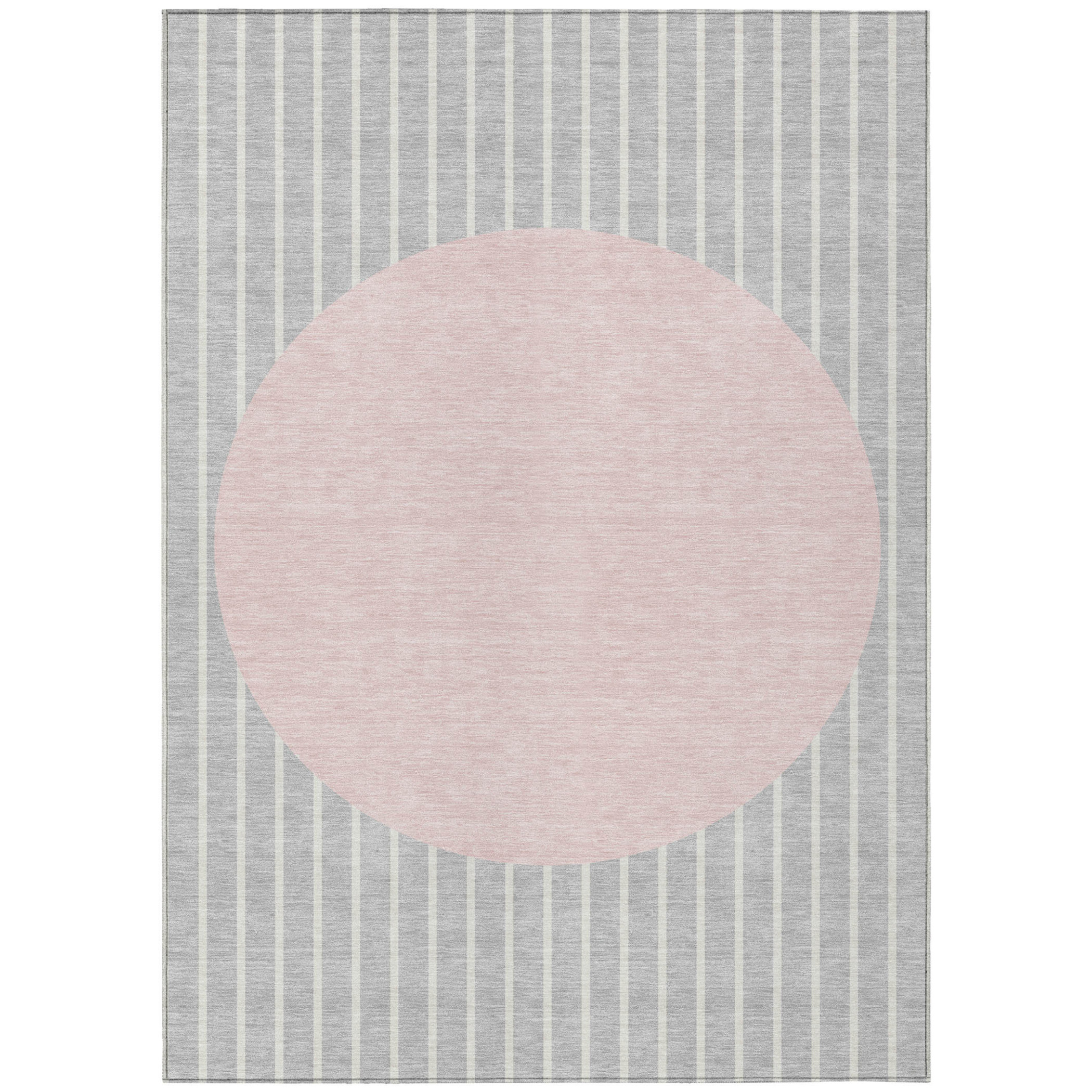 10' X 14' Silver And Pink Striped Washable Indoor Outdoor Area Rug - 1 - Sports & Outdoor