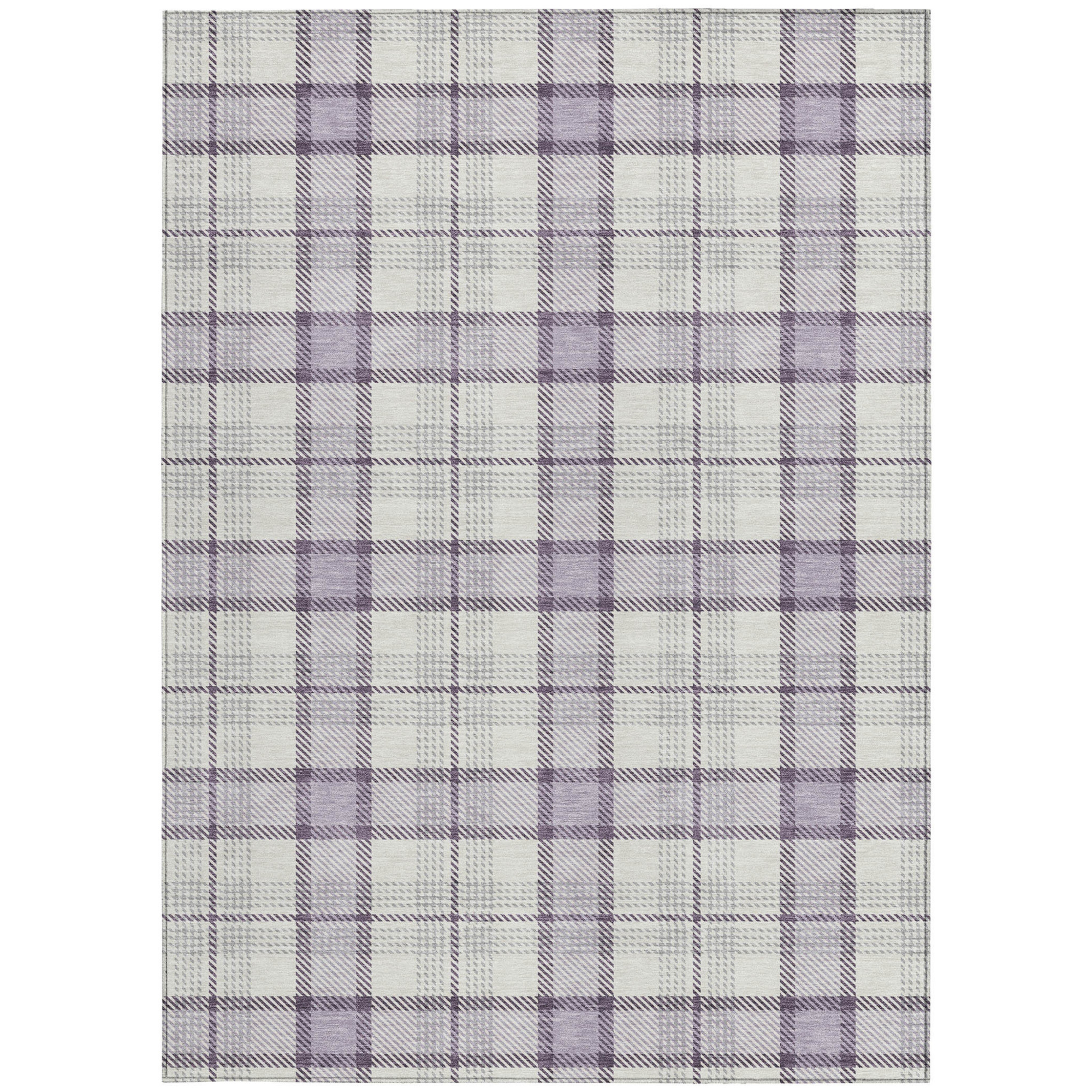 10' X 14' Lavender Purple And Gray Plaid Washable Indoor Outdoor Area Rug - 1 - Sports & Outdoor
