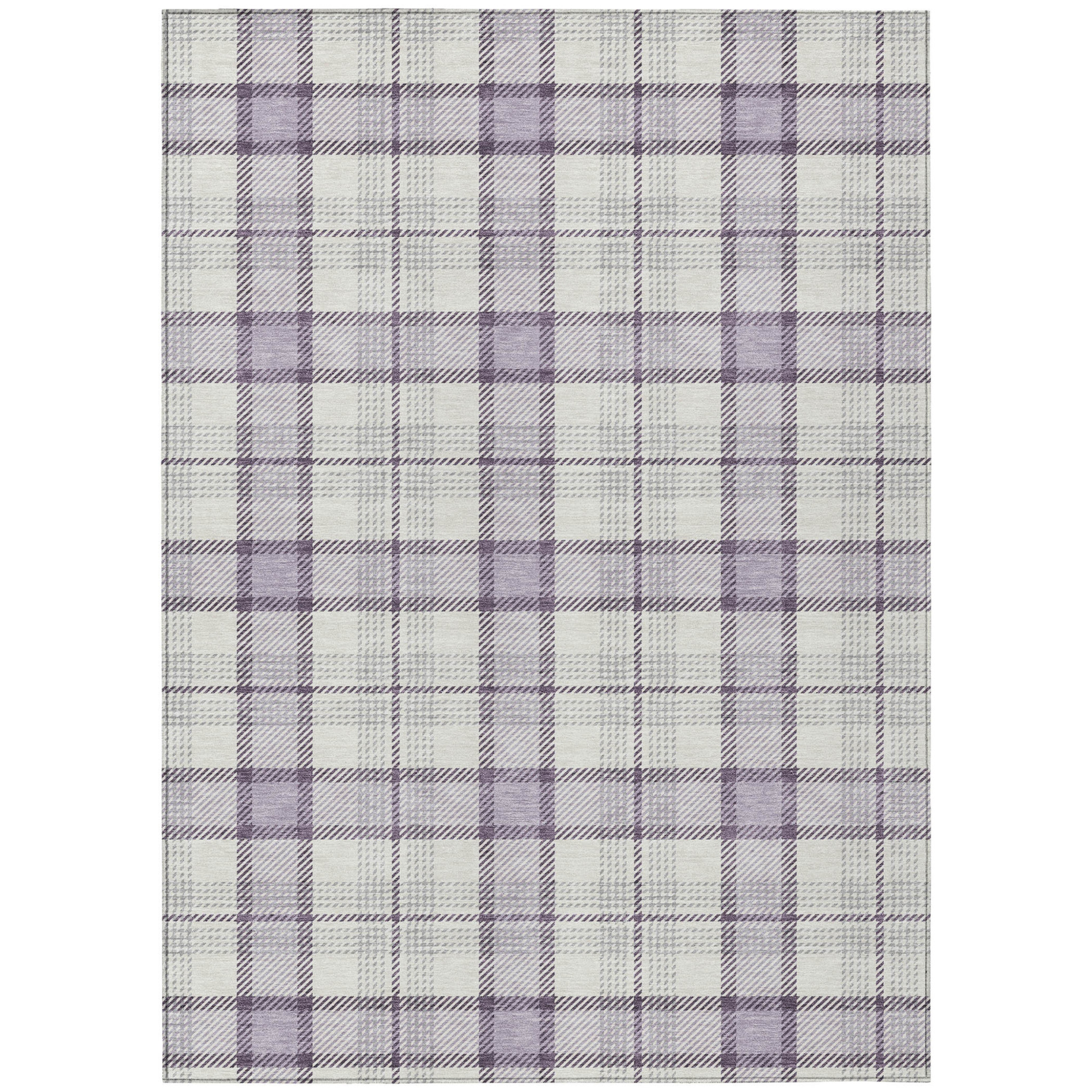 10' X 14' Lavender Purple And Gray Plaid Washable Indoor Outdoor Area Rug - 1 - Sports & Outdoor