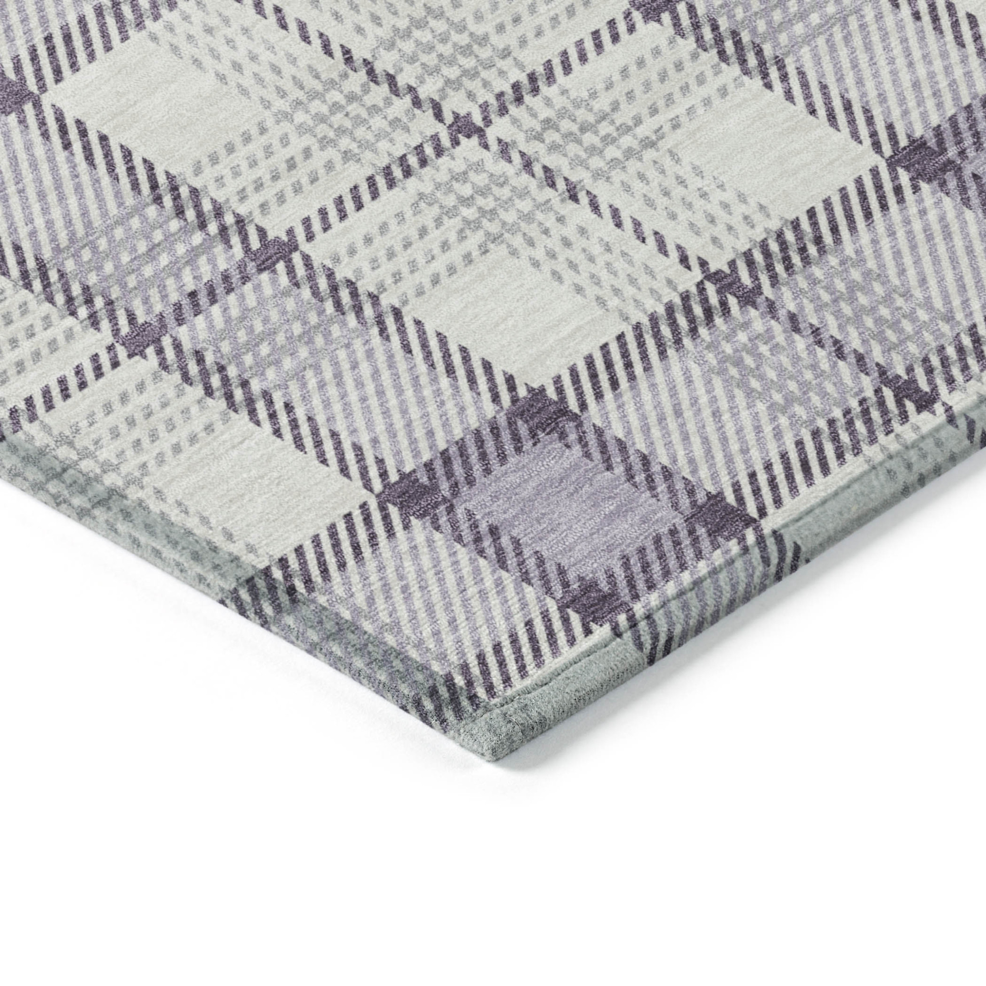 10' X 14' Lavender Purple And Gray Plaid Washable Indoor Outdoor Area Rug - 1 - Sports & Outdoor