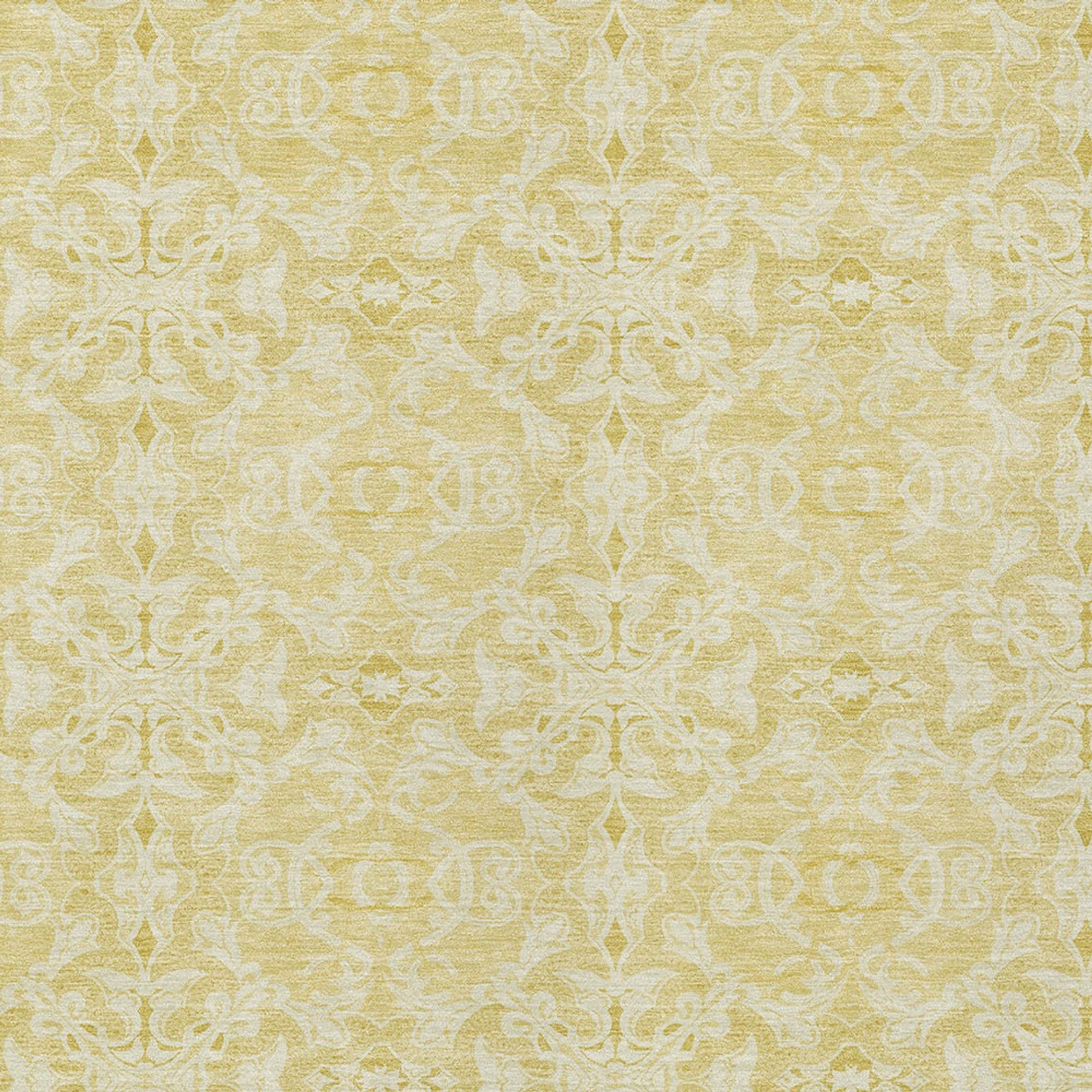 10' X 14' Gold And Ivory Medallion Washable Indoor Outdoor Area Rug - 1 - Sports & Outdoor