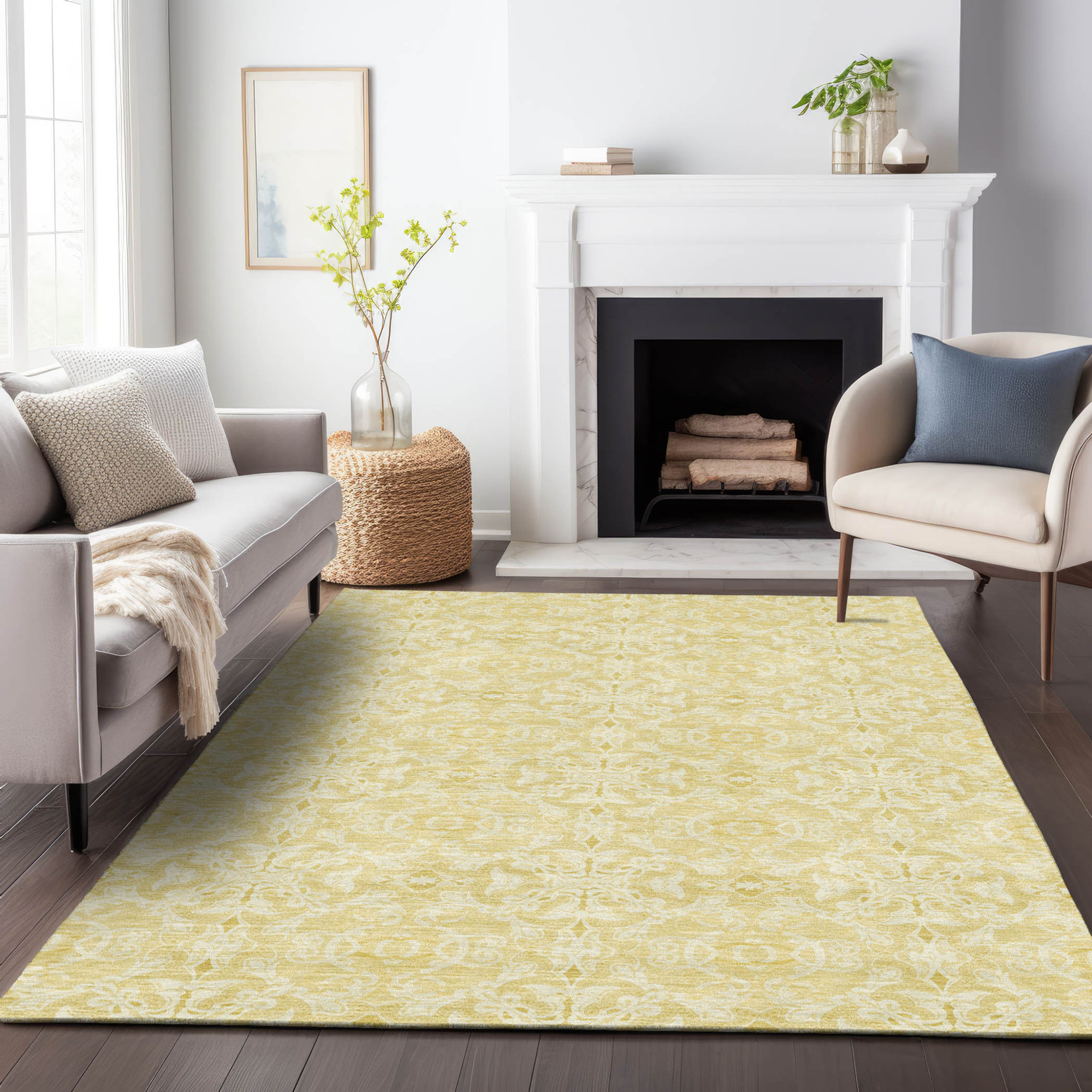 10' X 14' Gold And Ivory Medallion Washable Indoor Outdoor Area Rug - 1 - Sports & Outdoor