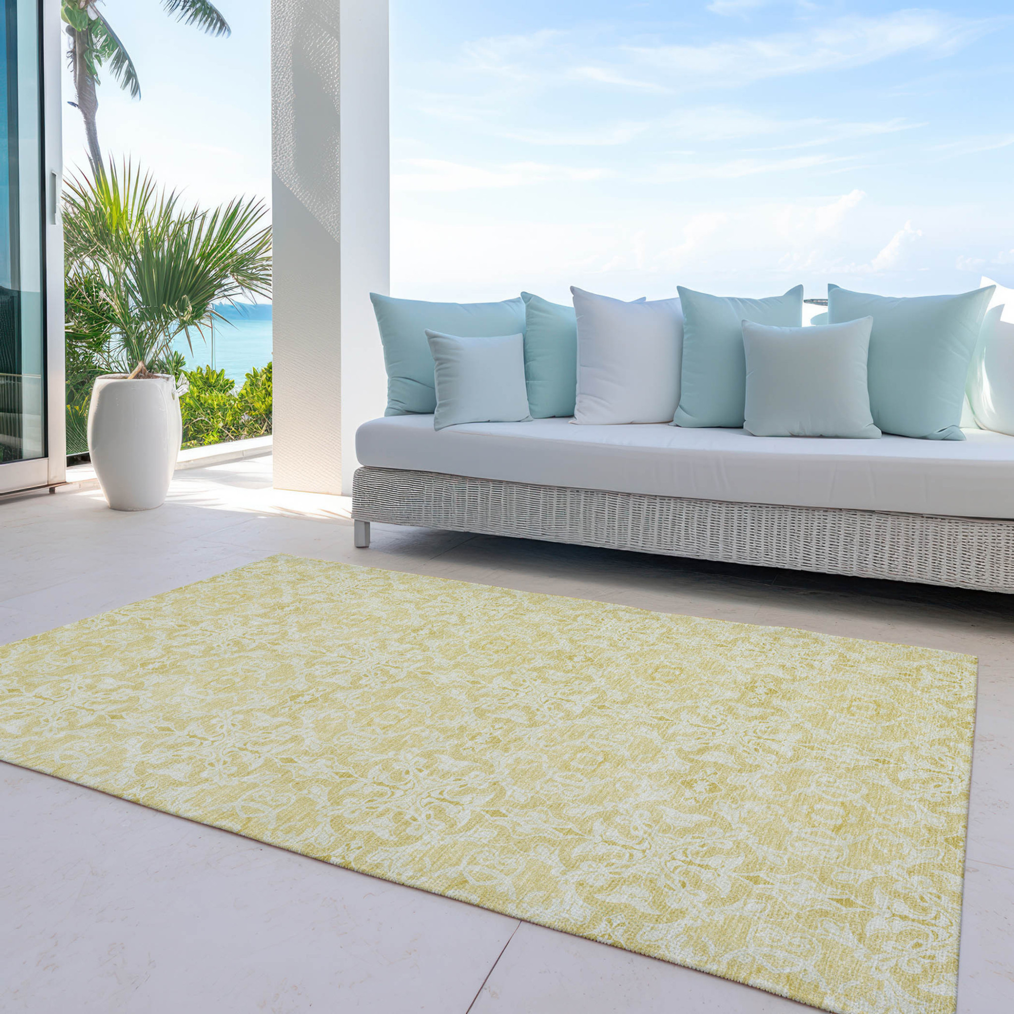 10' X 14' Gold And Ivory Medallion Washable Indoor Outdoor Area Rug - 1 - Sports & Outdoor