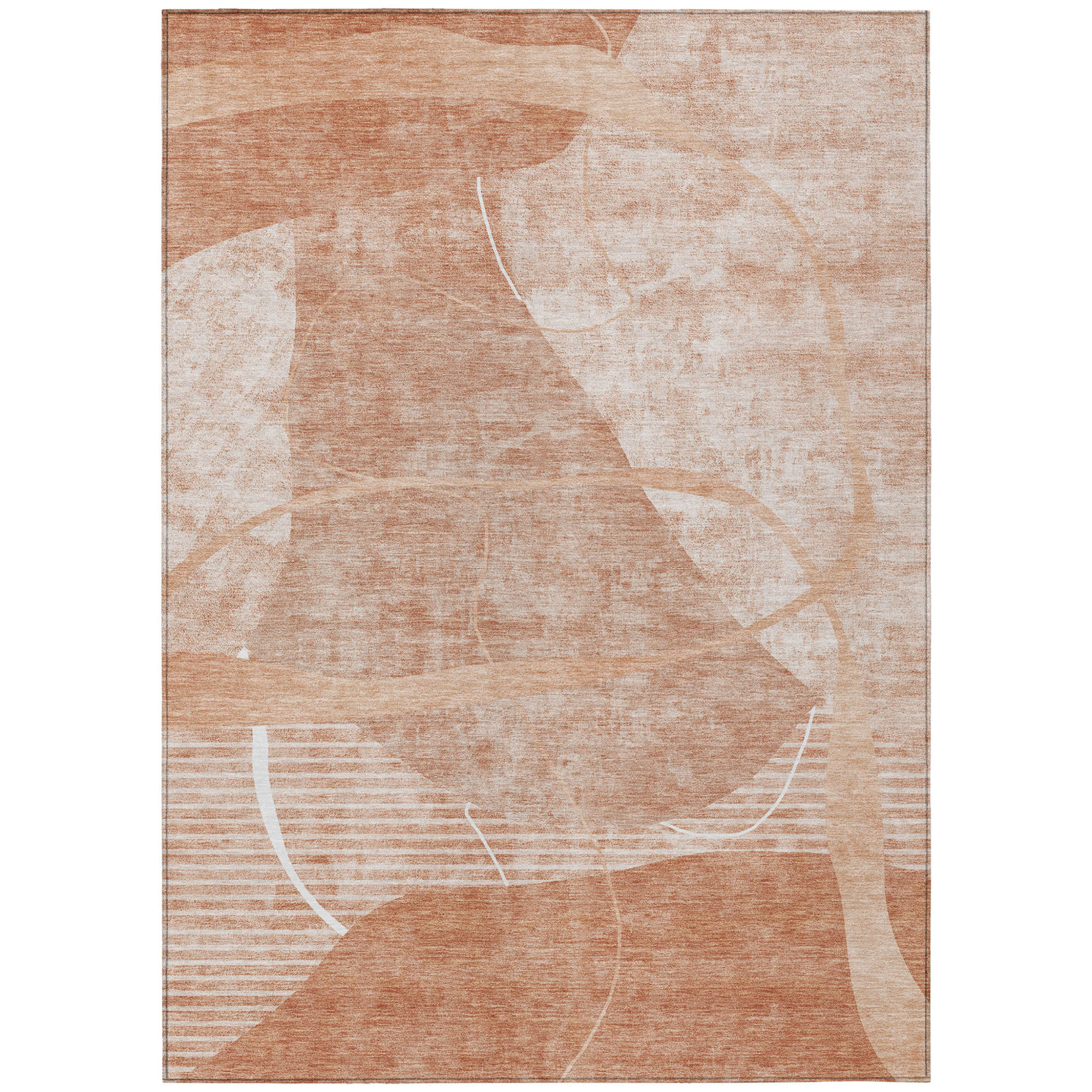10' X 14' Salmon Copper And Ivory Abstract Washable Indoor Outdoor Area Rug - 1 - Sports & Outdoor