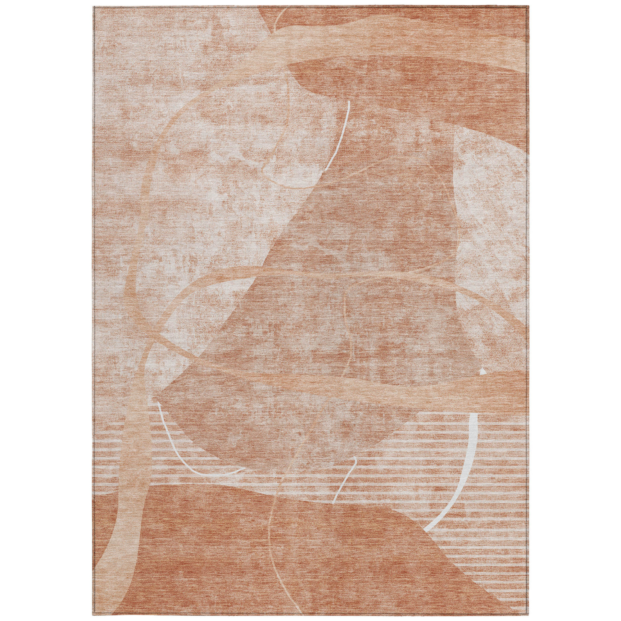 10' X 14' Salmon Copper And Ivory Abstract Washable Indoor Outdoor Area Rug - 1 - Sports & Outdoor