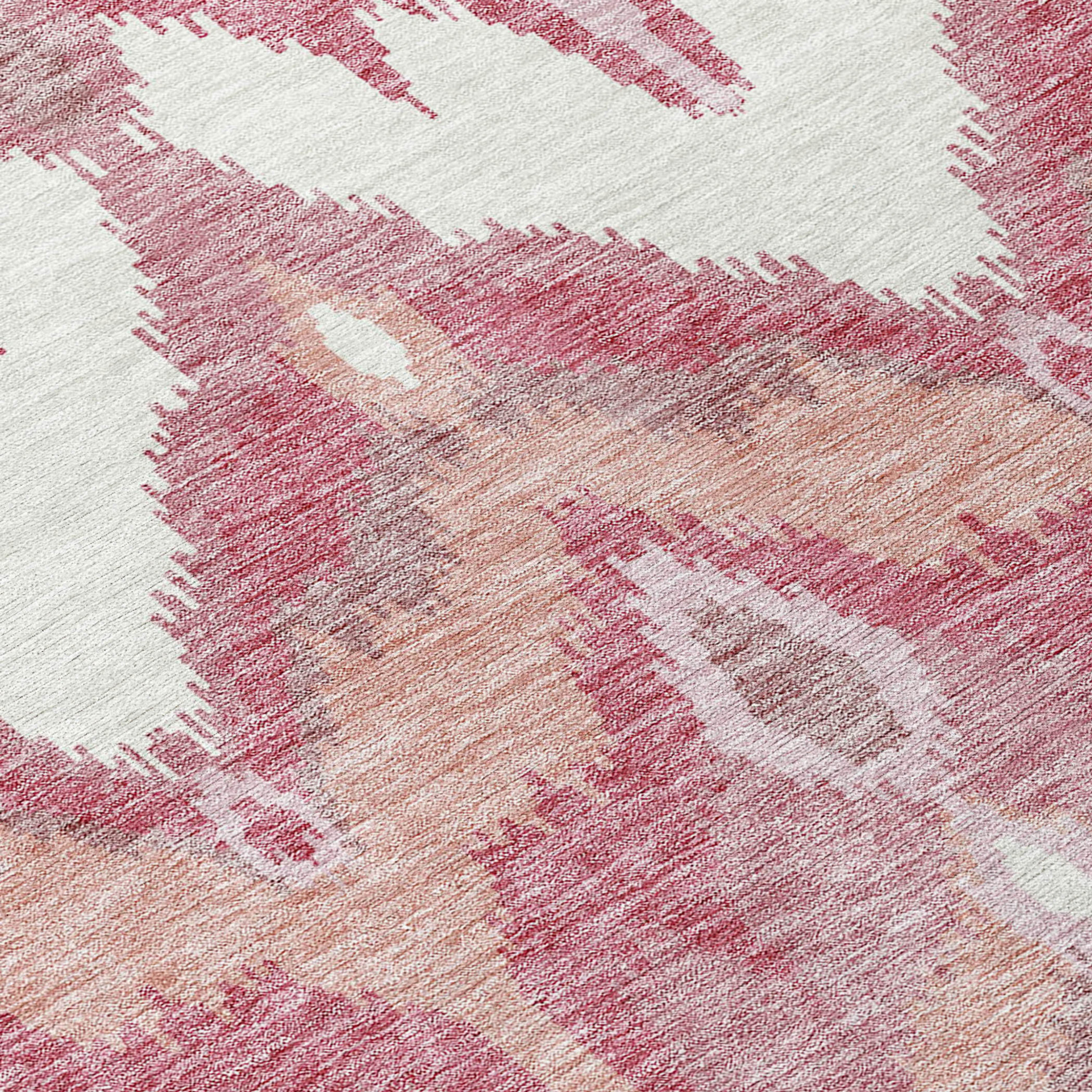 10' X 14' Blush Mauve And Ivory Ikat Washable Indoor Outdoor Area Rug - 1 - Sports & Outdoor